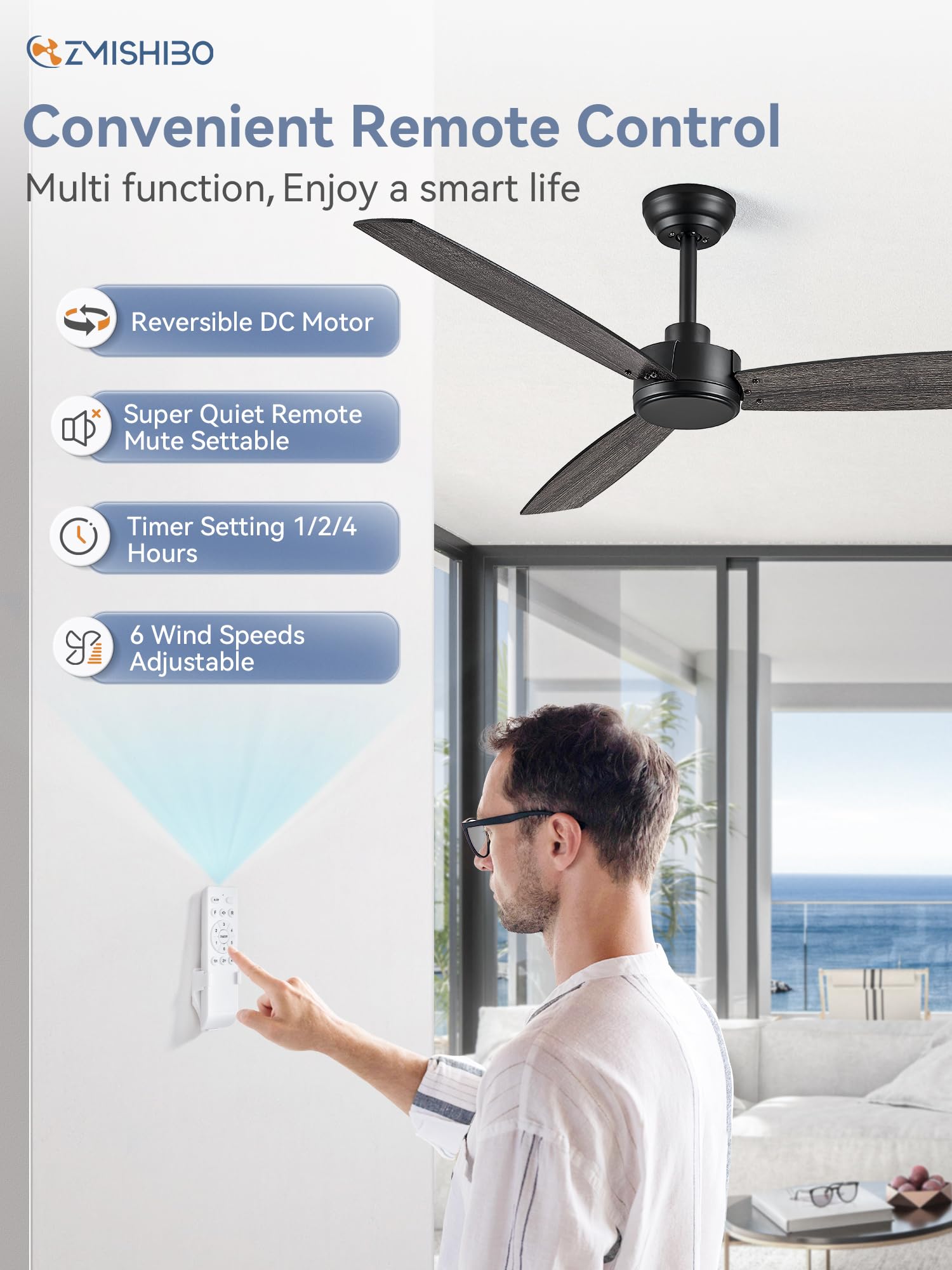 2 Pack 52 Inch Black Outdoor Ceiling Fan with Remote Control - Quiet Reversible DC Motor, 6 Speed Settings, 3 Blade Modern Design for Patio, Living Room, Bedroom & Indoor Use - Perfect for Cooling Large Spaces and Enhancing Home Decor