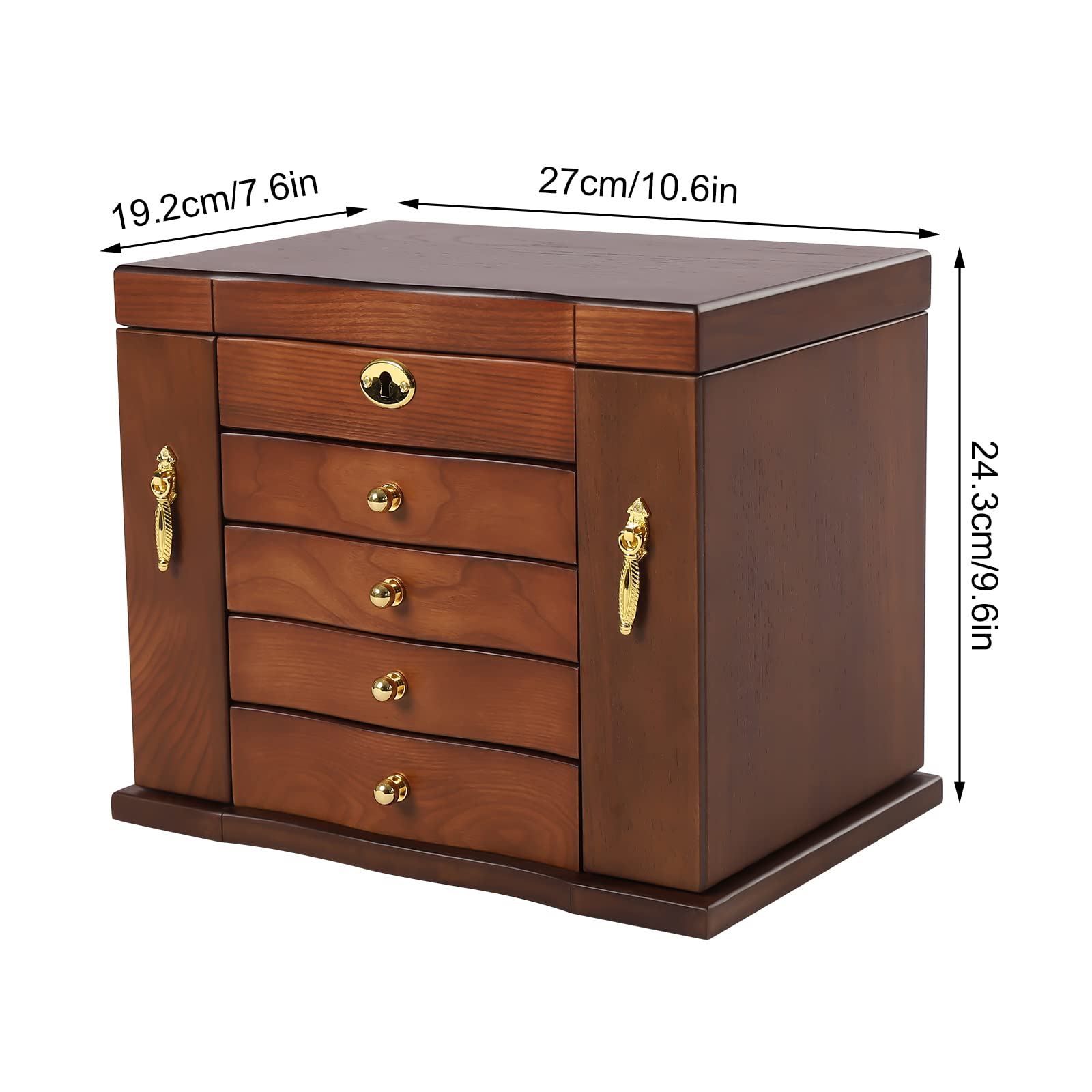 LOYALHEARTDY Large 5-Layer Wooden Jewelry Box with 2 Swing-Out Cabinets, Mirror & Lock - Necklace Earring Bracelet Organizer Storage Display Case - Perfect for Bedroom Vanity, Wedding Gift & Jewelry Collection