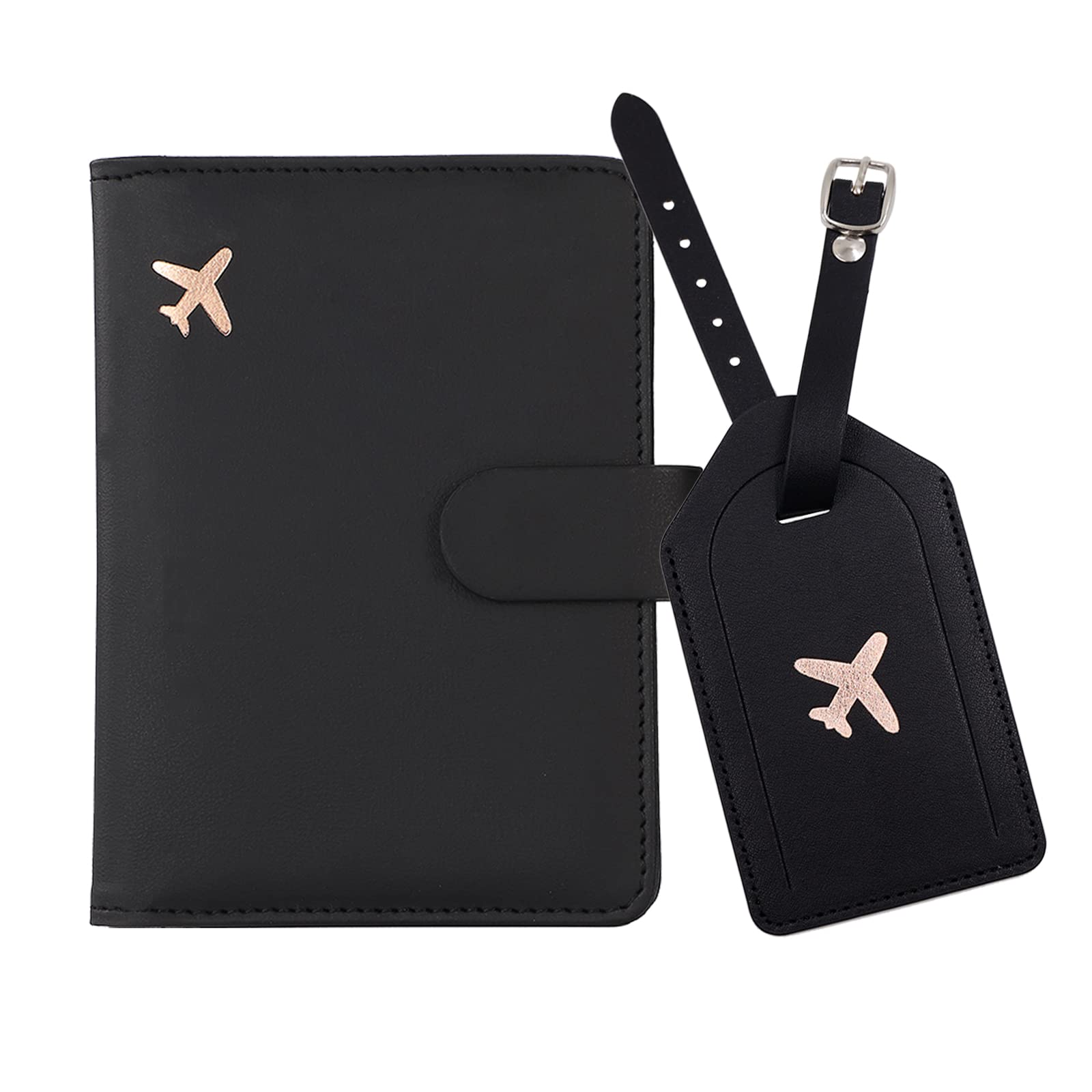 RFID Blocking Passport Holder & Travel Wallet Set for Women & Men - Secure Passport Cover with Card Slots, Cute Luggage Tag - Perfect for International Travel, Vacations & Business Trips (Black)