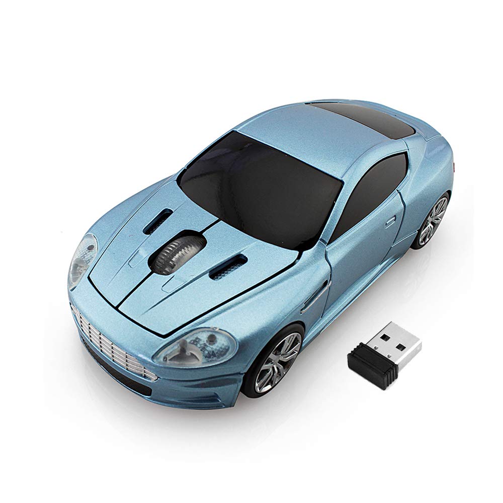 Wireless Gaming Mouse - Sports Car Design with LED Light (Blue) for PC & Laptop - Perfect for Office Work, Gaming & Travel