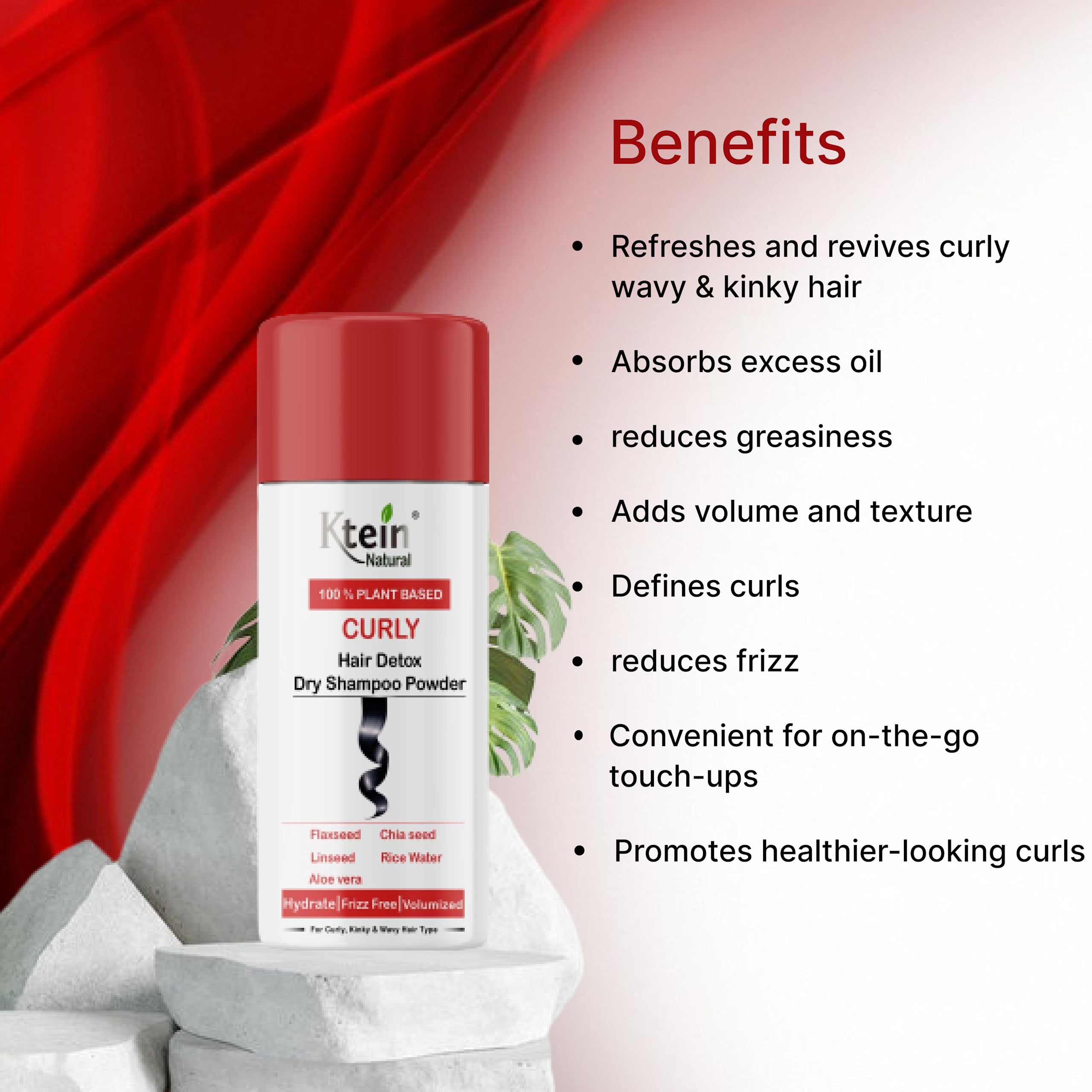 Ktein Natural 100% Plant-Based Hair Detox Dry Shampoo Powder for Curly Hair - Vegan & Chemical-Free (25g) | Perfect for Travel, Gym & Oily Hair Refresh