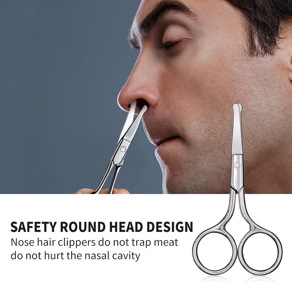 Professional Nose Hair Scissors & Precision Small Scissors Set - Stainless Steel Grooming Kit for Men's Facial Hair, Eyebrows, and Mustache Trimming - Perfect for Travel, Home, and Salon Use