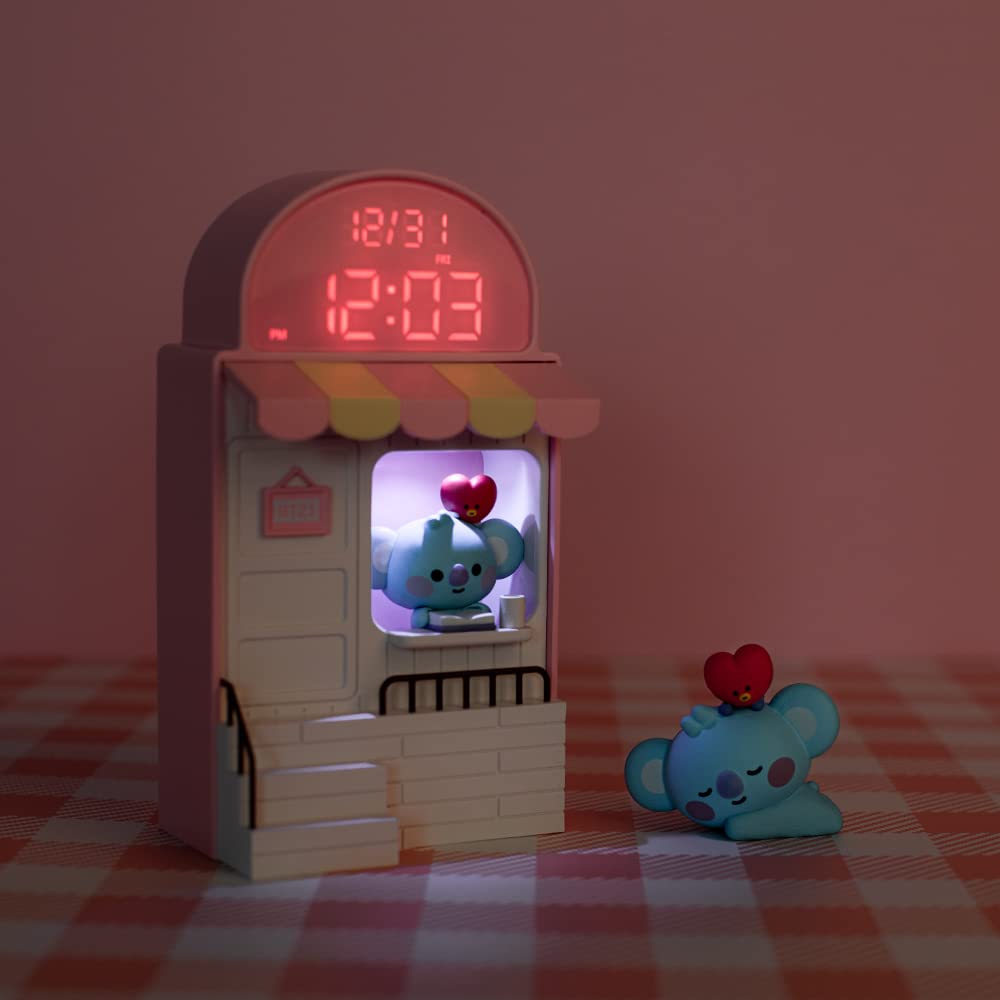 BT21 KOYA LED Desk Clock with Cafe Theme - Cute Alarm Clock & Home Decor for Office, Bedroom, and Gift Giving