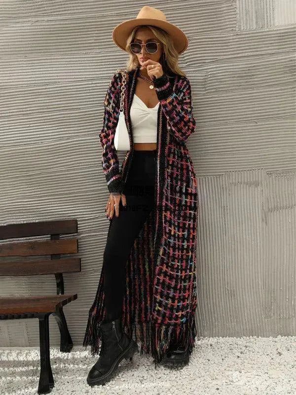 Elegant Tassel Long Women's Cardigan Sweater - Soft & Stylish Open Front Knit Wrap for Fall & Winter Fashion | Perfect for Office, Casual Outings & Layering