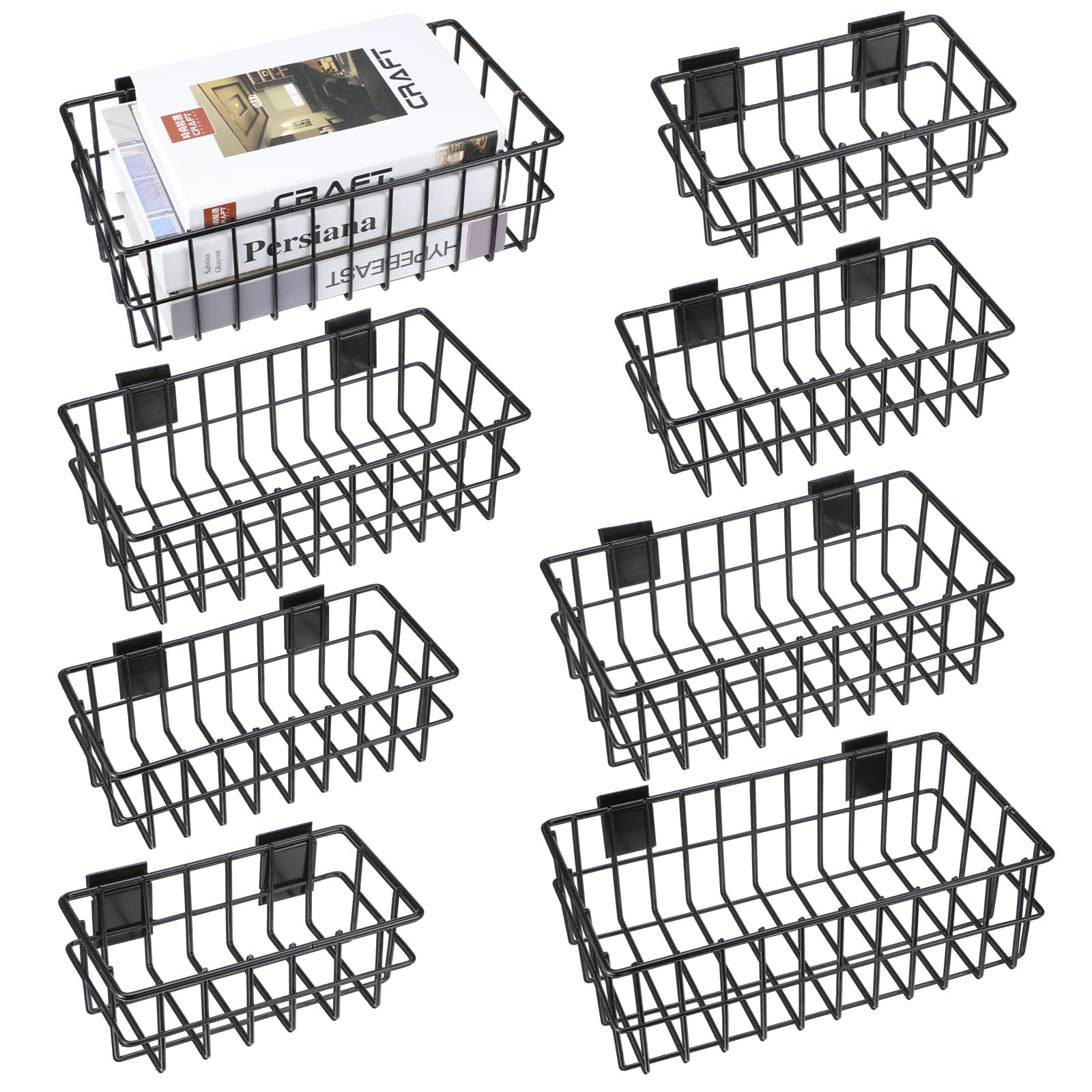 Hicarer 8-Piece Slatwall Basket Set - 4 Sizes Metal Ventilated Hanging Baskets for Home & Retail Organization - Perfect for Pantry Storage, Wall Display, and Retail Merchandising