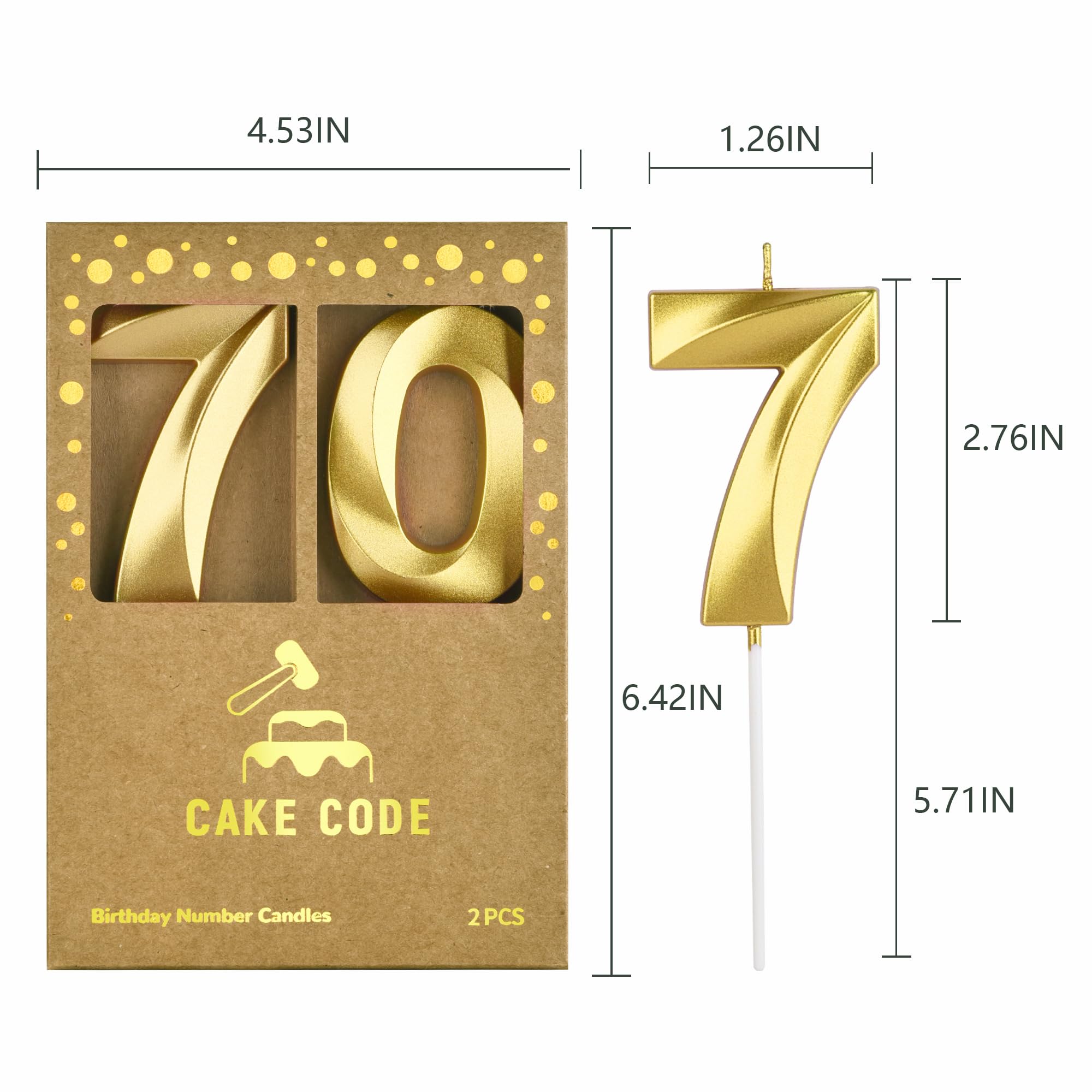2.76 Inch Diamond Gold 70 Number Birthday Candles - Elegant Gold Number Cake Candles for Anniversary, Wedding & Party Celebrations - Perfect for Birthday Cakes, Cupcakes & Desserts
