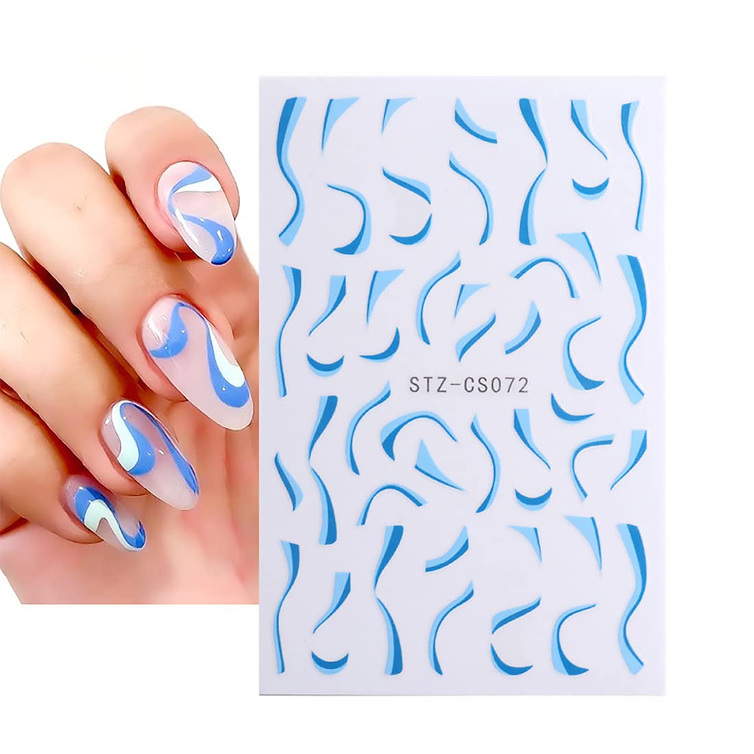 3D Blue Pink Purple Rainbow Line Nail Art Stickers - 6 Sheets Self-Adhesive Curve Stripe Design for French Manicure | Nail Decals for Parties, Weddings, Salon & DIY Nail Art Accessories