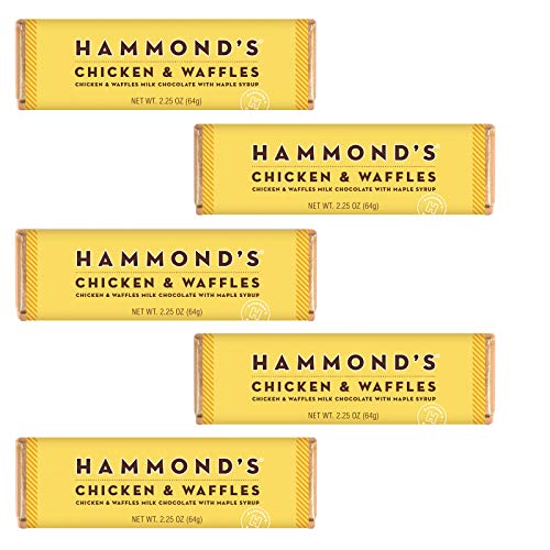 Hammond's Candies Gourmet Chocolate Bars - Chicken & Waffles Flavor | Sweet & Savory Milk Chocolate with Maple Syrup | Kosher Certified | Handcrafted in USA | Pack of 5 | Perfect for Gifts, Parties & Unique Snacking Experiences