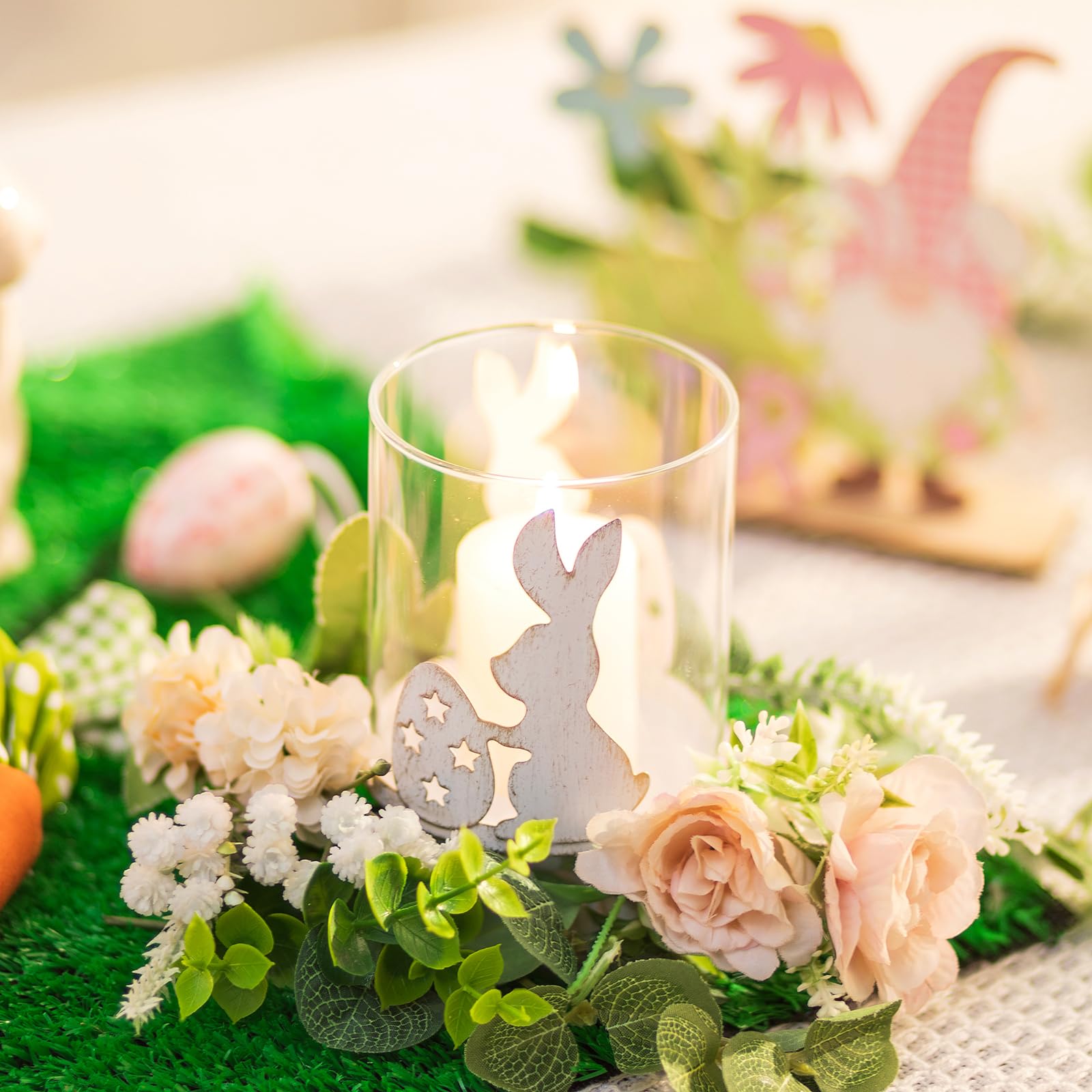 Distressed White Bunny Pillar Candle Holders for Easter Decor - Rabbit Tealight Candle Holders for Table Centerpieces, Family Party Events & Spring Home Decor | Perfect for Easter Gifts, Wedding Decorations and Holiday Table Settings