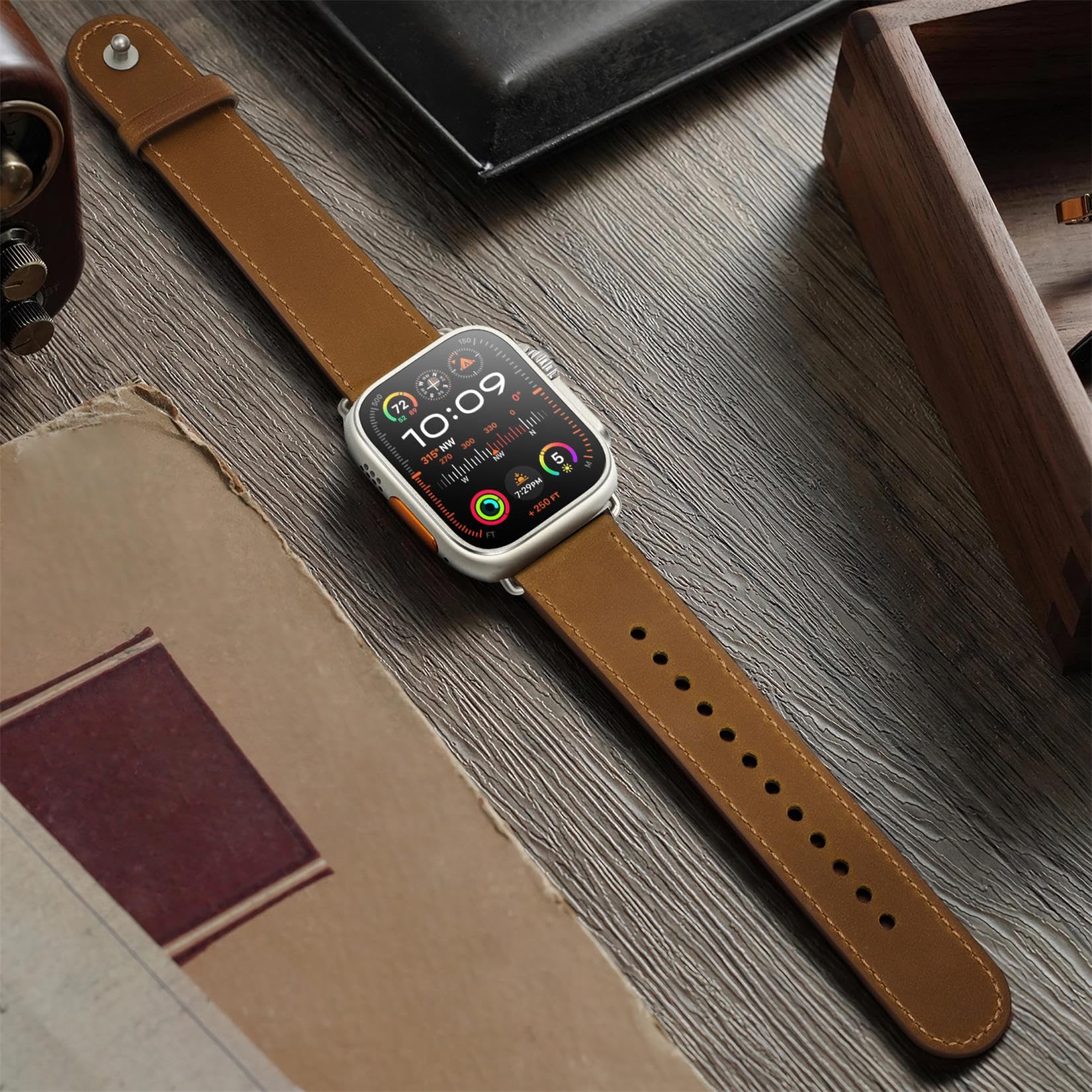 OUHENG Slim Genuine Leather Apple Watch Band Compatible with 38mm 40mm 42mm 44mm iWatch Series SE/6/5/4/3/2/1 - Women's Thin Replacement Strap for Workout, Office & Everyday Wear