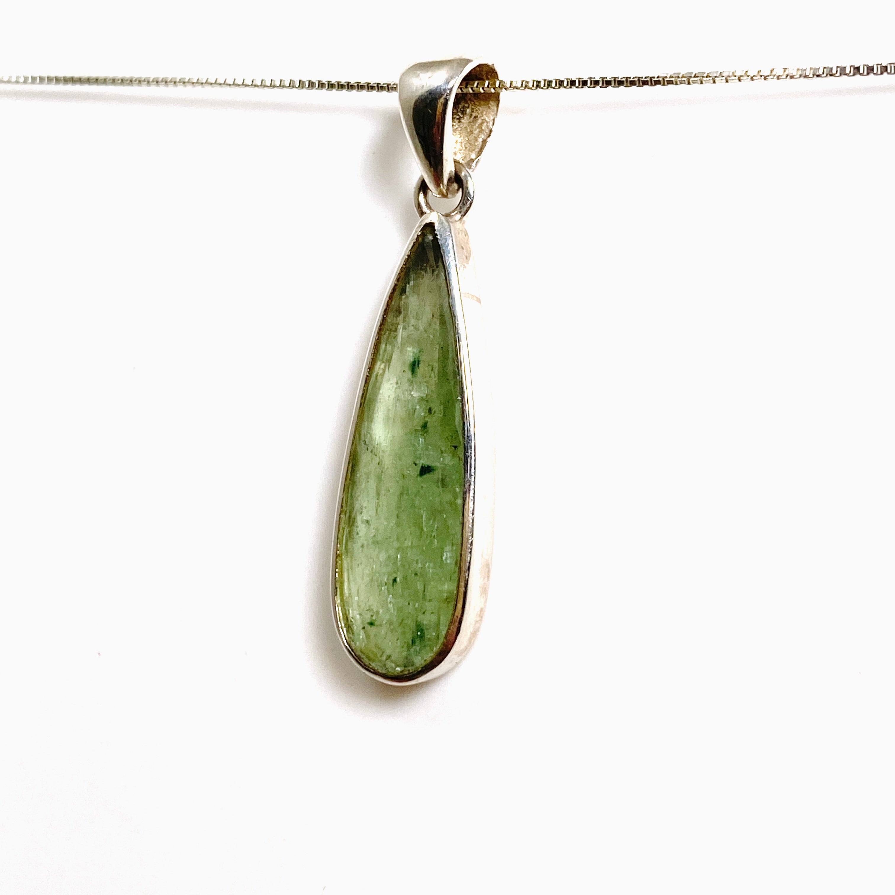 Natural Green Kyanite Teardrop Faceted Pendant from Africa - Handcrafted Gemstone Jewelry PPGJ800 for Meditation, Healing & Spiritual Energy