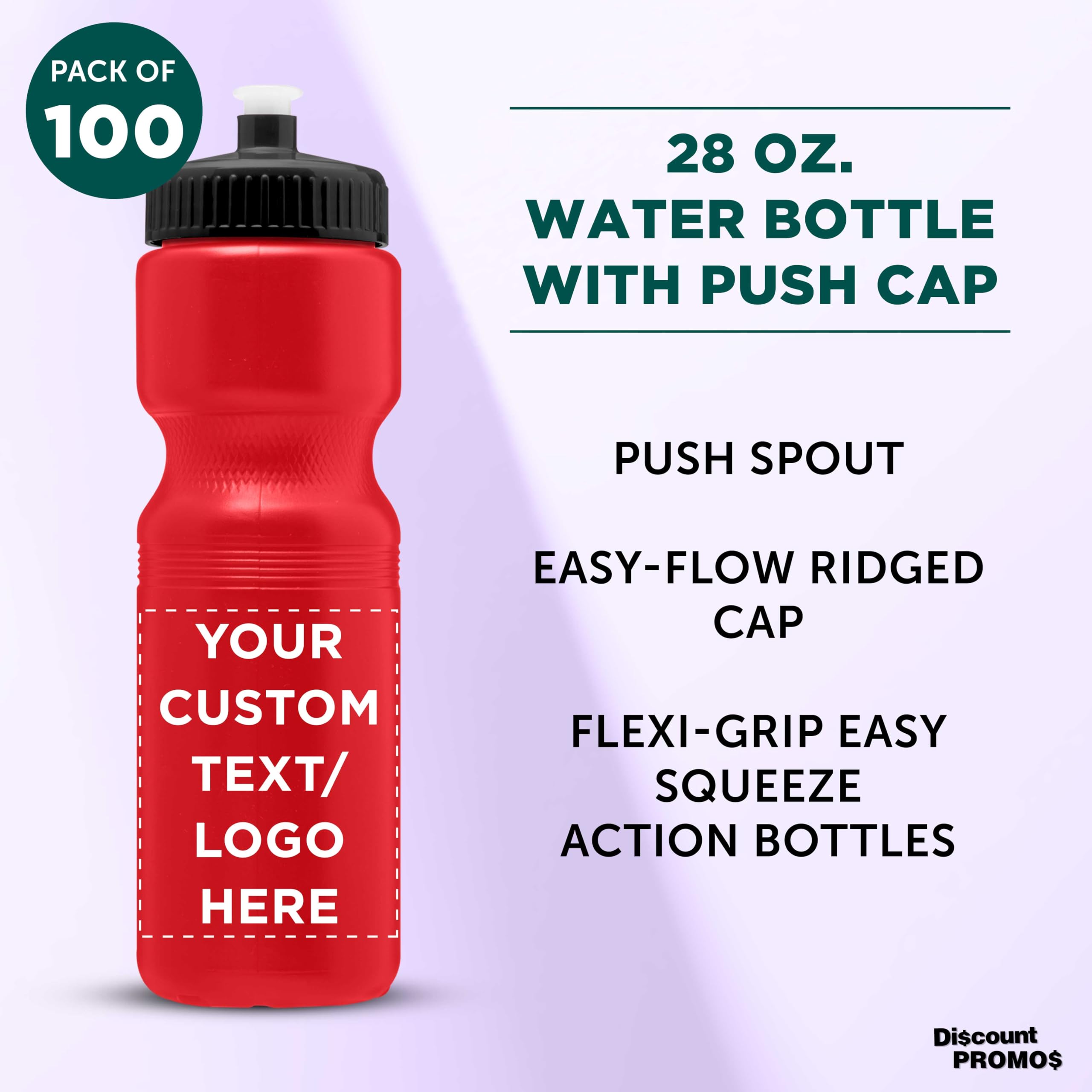 28 oz Custom Push Cap Plastic Water Bottles Bulk Pack of 100 - Personalized Reusable Water Bottles for Gym, Hiking, Camping & Outdoor Sports - Ideal for Team Events, Corporate Gifts & Promotional Giveaways - Red