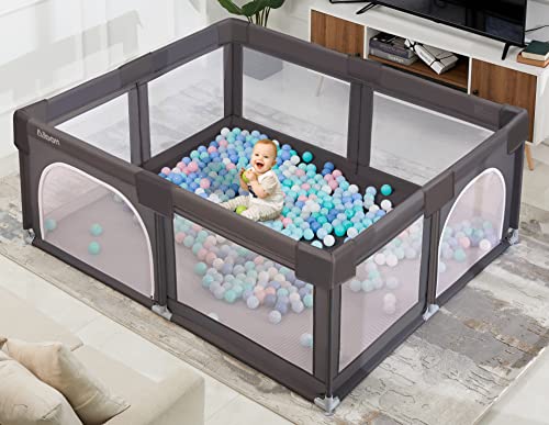 Albott Extra Large Portable Baby Playpen 71x59 Inches - Safe Anti-Fall Playard for Infants & Toddlers with 50pc Ball Pit Balls (Deep Gray) | Indoor/Outdoor Activity Center for Home, Backyard & Daycare