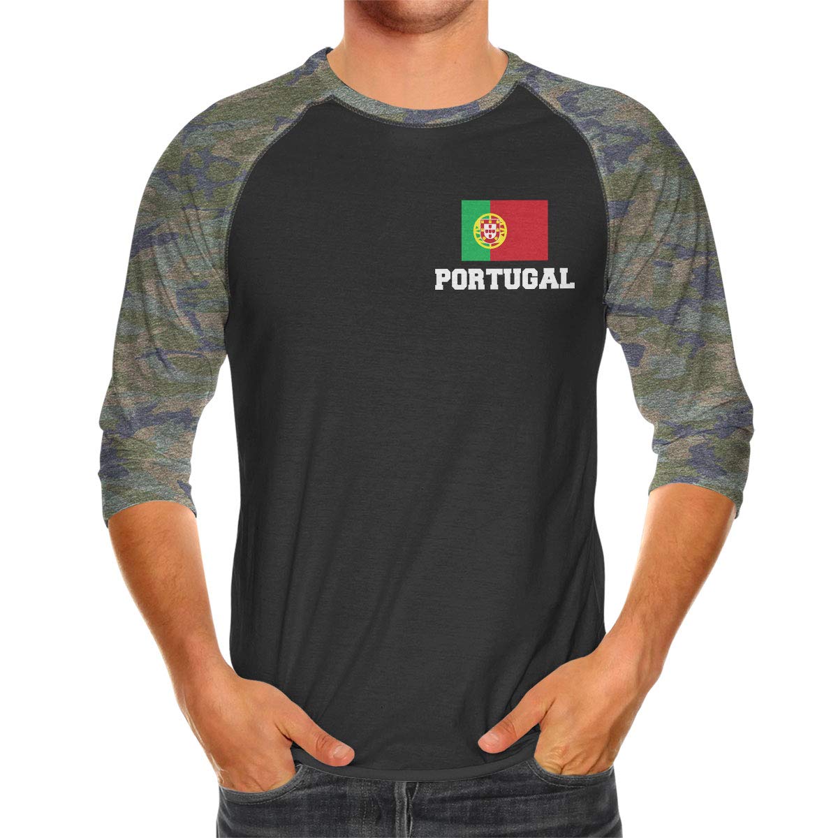 SpiritForged Apparel Portugal Flag Unisex 3/4 Sleeve Raglan Shirt - Comfortable & Stylish for Soccer Games, Travel & National Pride