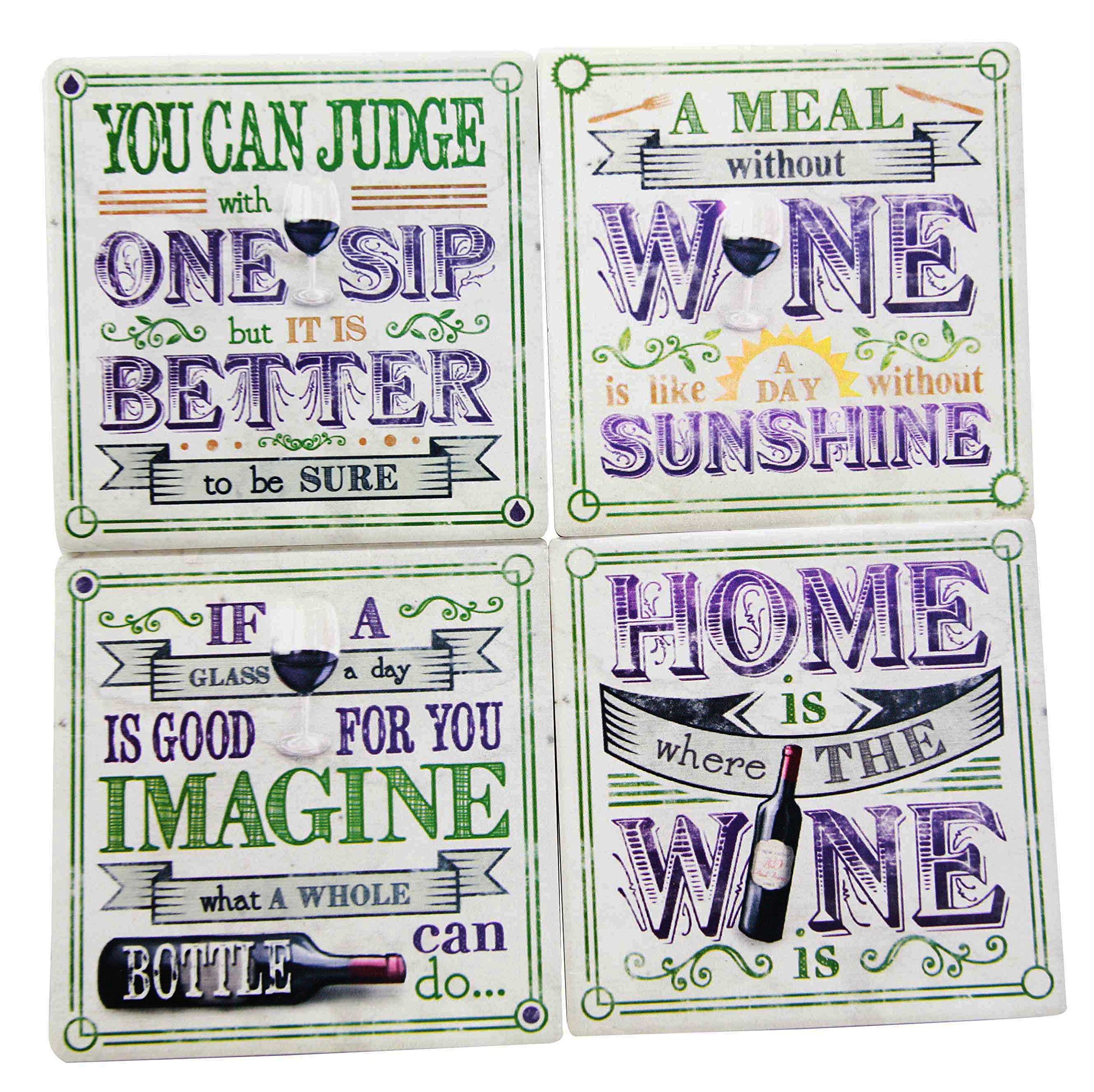 Premium Ceramic Coaster Set of 4 - Wine Cork Design for Kitchen & Dining Table Decor - Perfect for Wine Tasting Parties, Home Bar, and Hosting Gifts