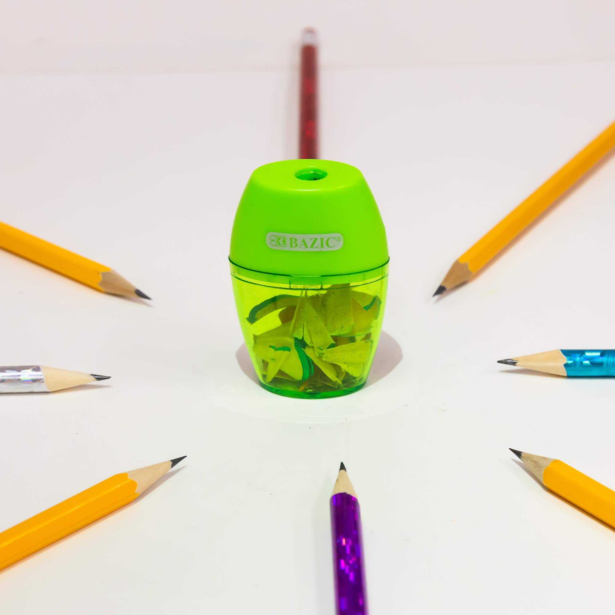 BAZIC Single Hole Pencil Sharpener with Receptacle - Standard Size for Pencils & Crayons - 144-Pack Bulk Classroom Supplies - Perfect for School, Office, and Art Projects