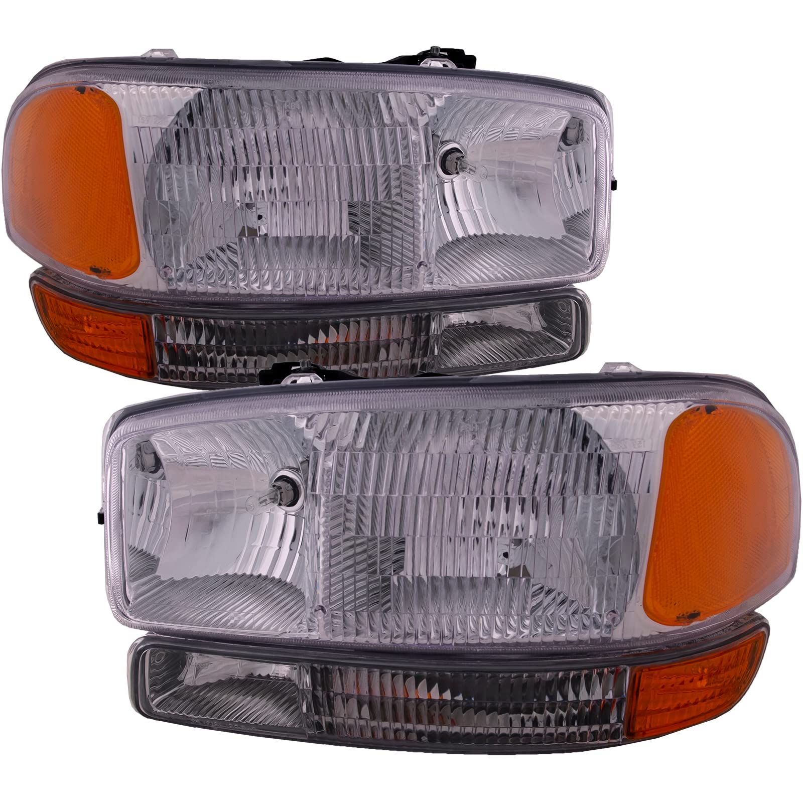 HEADLIGHTSDEPOT Replacement Headlights for GMC Sierra 1500/HD/2500/3500 & Yukon XL - Chrome Housing Halogen 4-Piece Set with Parking Signal Lights (Driver & Passenger Side) - Perfect for Night Driving, Off-Roading & Vehicle Customization