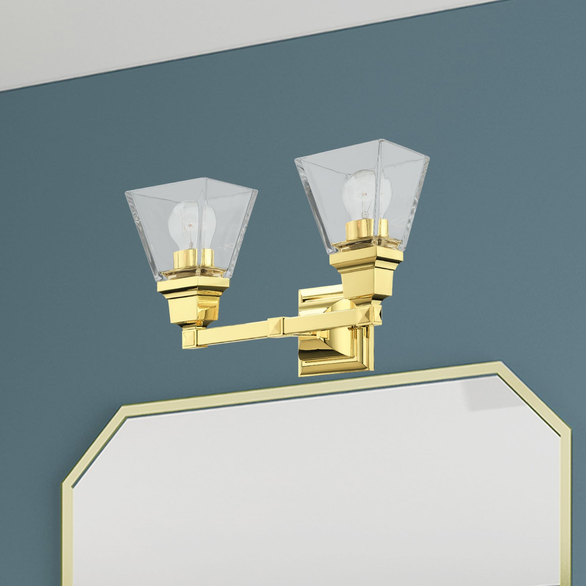 Livex Lighting 17172-02 2-Light Polished Brass Bathroom Vanity Light Fixture - Perfect for Modern Bathroom, Powder Room & Dressing Area Lighting