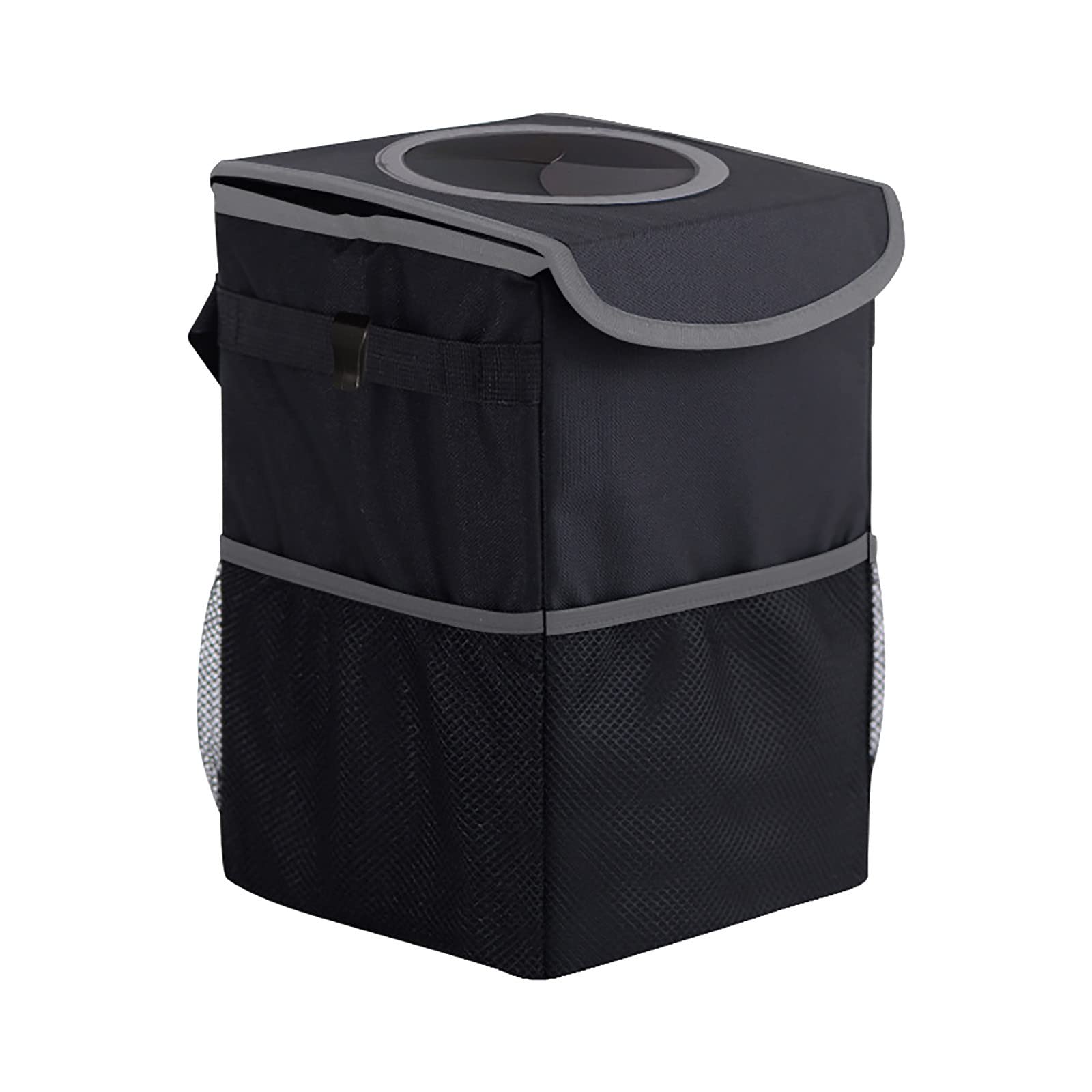 Car Trash Can with Lid - Leakproof Vehicle Garbage Bin with Storage Bag & Wipe Holder - Removable Car Liner Organizer for Sedan, SUV, Truck - Perfect for Road Trips, Commuting and Family Travel