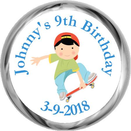 Boys Skateboard Birthday Stickers - 50 Pack DIY Party Favors for Hershey Kisses - Perfect for Skate Themed Parties, Goodie Bags & School Rewards