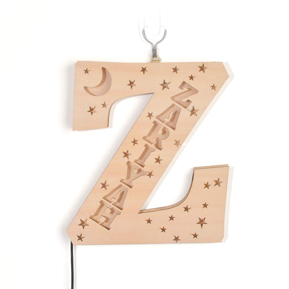 Custom Wooden Engraved LED Night Light with Moon & Stars - Personalized Name Wall Light for Bedroom, Nursery, Wedding - Romantic Home Decor & Thoughtful Gift for Christmas, Anniversary, Valentine's Day - Perfect for Creating Cozy Ambiance in Bedrooms, Living Rooms or as Wedding Decorations