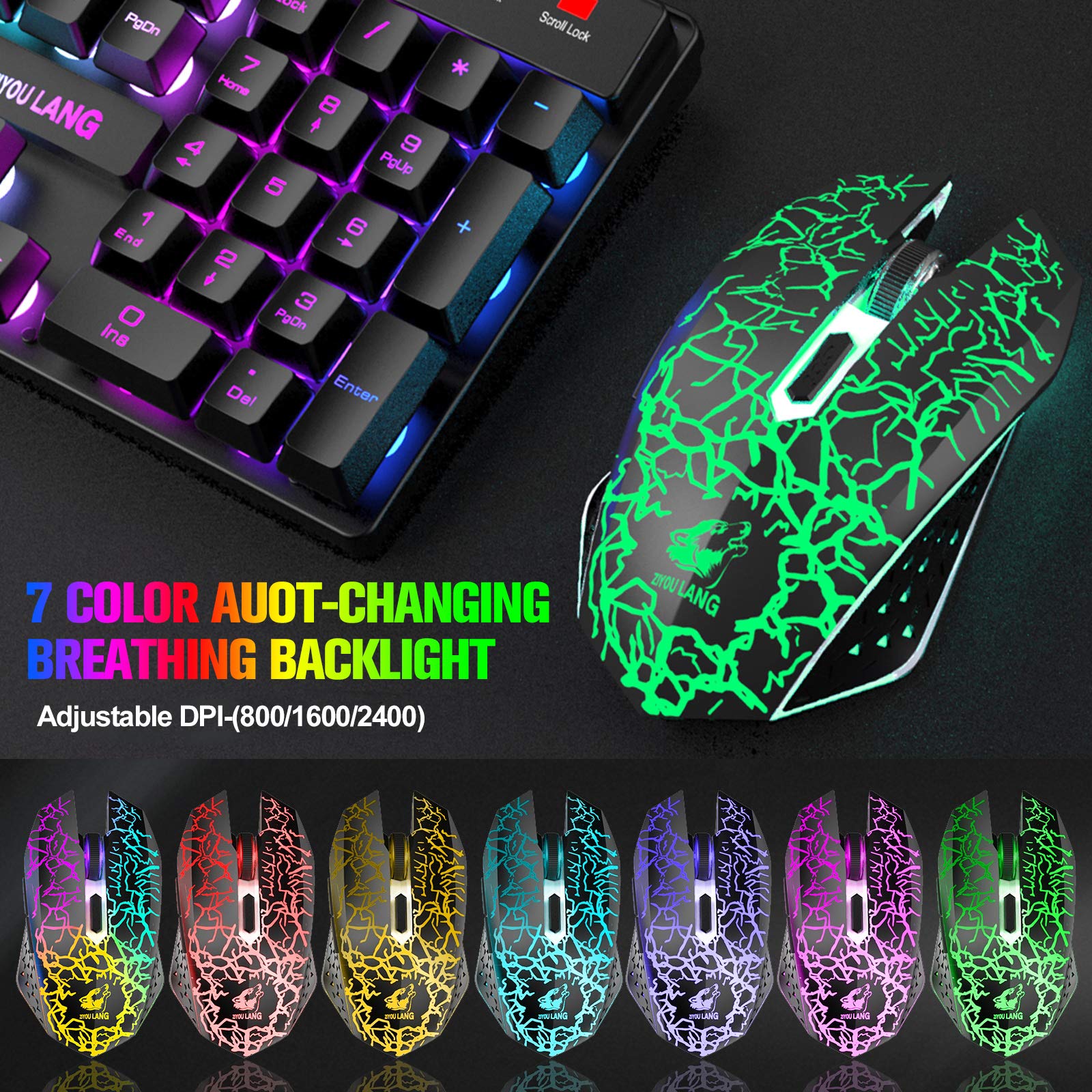 Wireless Gaming Keyboard and Mouse Combo - 87 Key Mechanical Feel RGB Backlit, Rechargeable 3800mAh Battery, Anti-Ghosting, Ergonomic & Waterproof Design for PC Gamers (Black) | Perfect for Esports, Streaming & Office Work