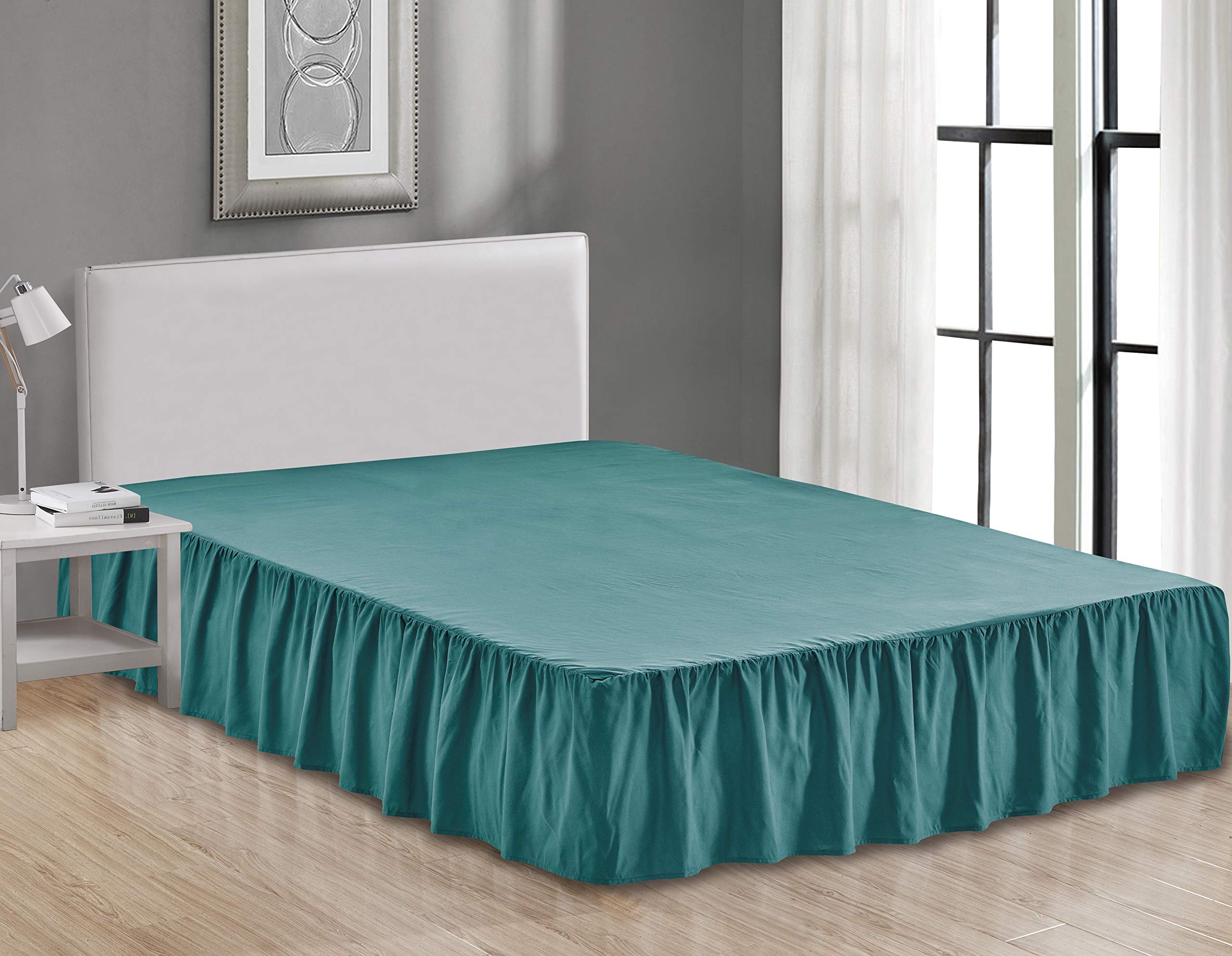 Luxury Hotel Quality Microfiber Wrap Around Bed Skirt - 14 Inch Drop, Twin Size, Teal Color - Perfect for Bedroom Decor & Guest Room Styling