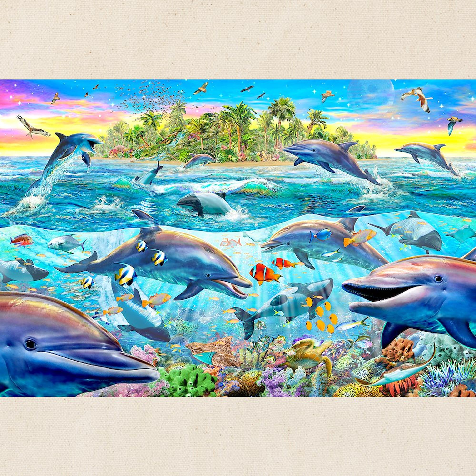 Dolphin Reef Canvas Tote Bag - Eco-Friendly Reusable Shopping Bag for Beach, Grocery & Everyday Use | Natural Cotton Carryall