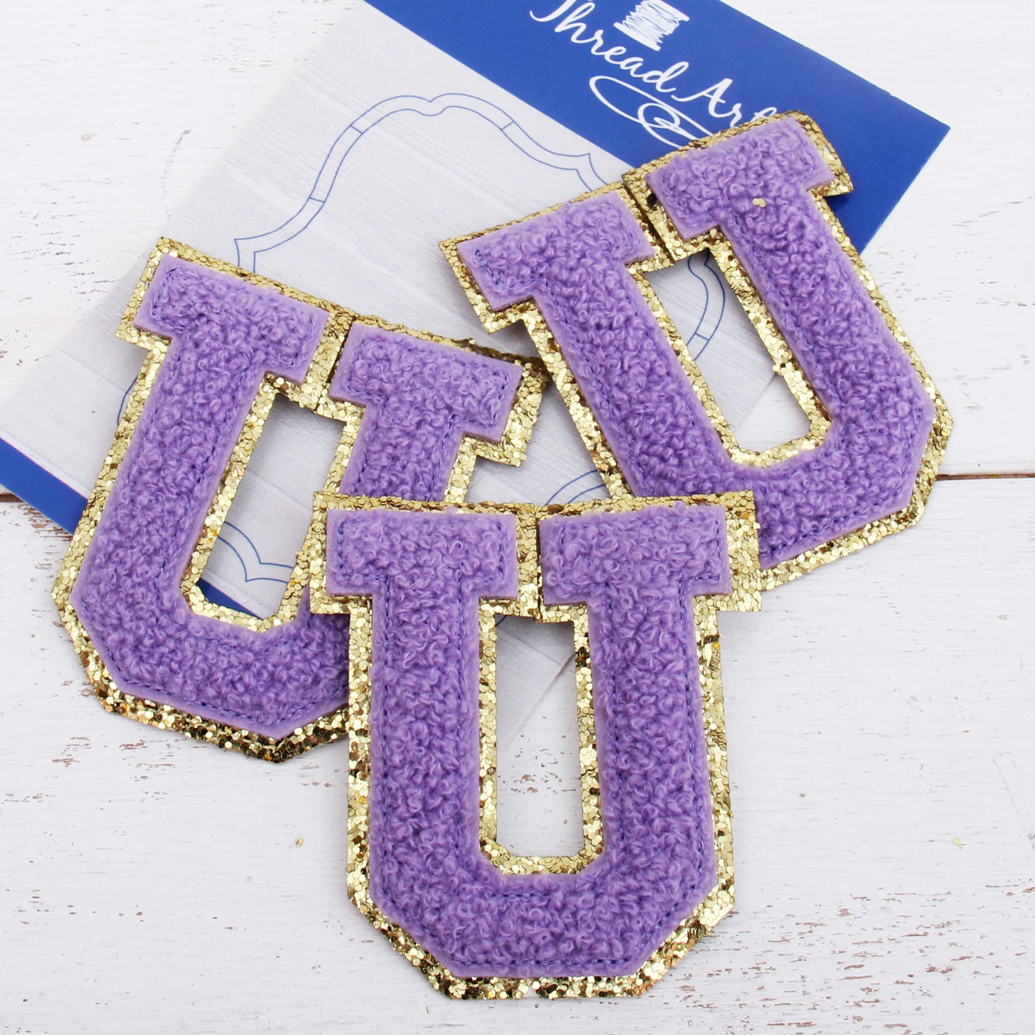 3 Pack Lavender Chenille Iron On Glitter Varsity Letter Patches - 5cm Tall 