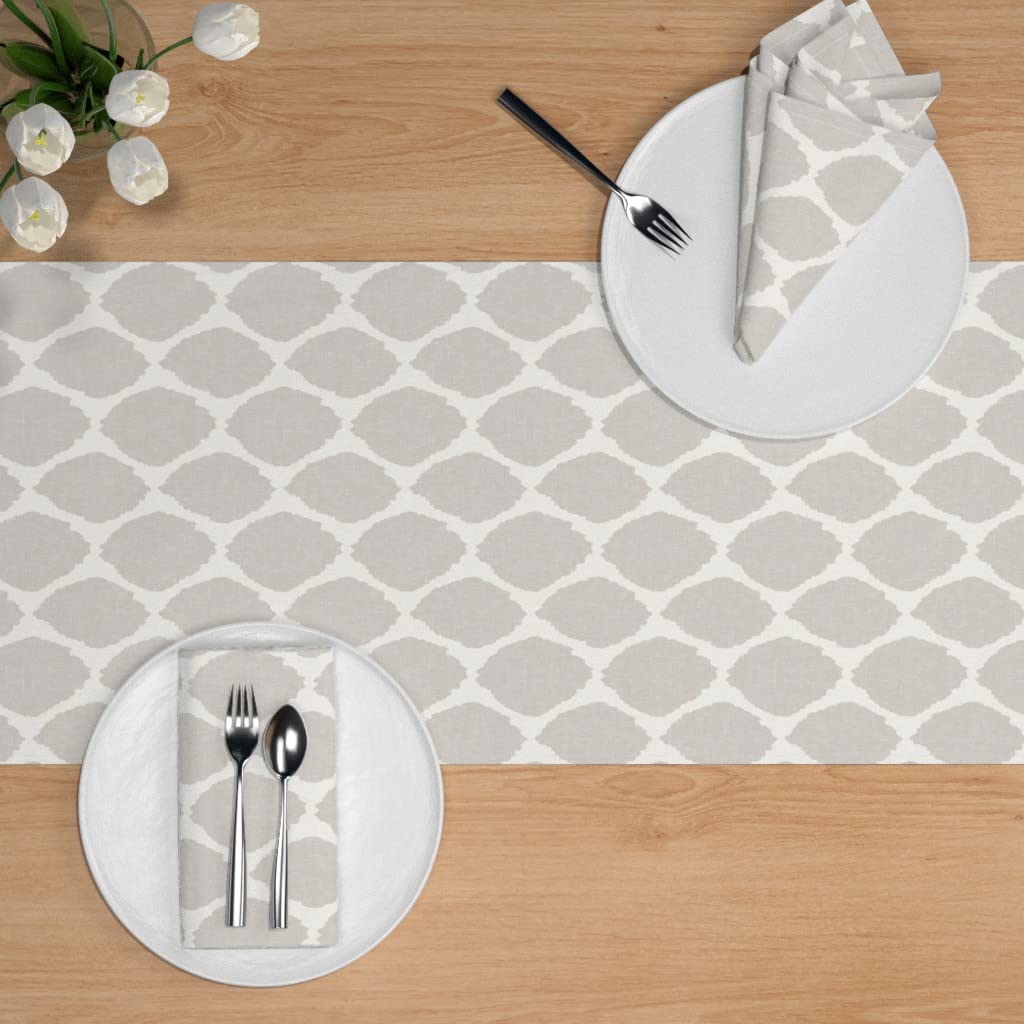 Custom Ikat Warm Gray Cream Cotton Sateen Table Runner 108