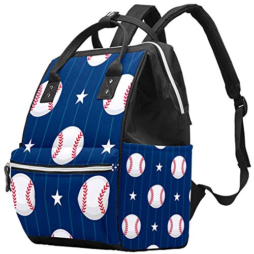 MAPOLO Large Capacity Diaper Backpack for Baby Care - Waterproof White Baseball & Star Pattern Nappy Bag, Multi-Function Travel Backpack for Moms (Perfect for Daycare, Travel & Outdoor Activities)