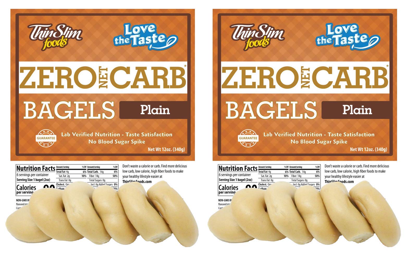 ThinSlim Foods Keto Bagels - Low Carb Plain Bagels (2 Pack, 6 Zero Net Carb Bagels Each) | Keto Bread Alternative for Breakfast, Sandwiches & Healthy Snacks
