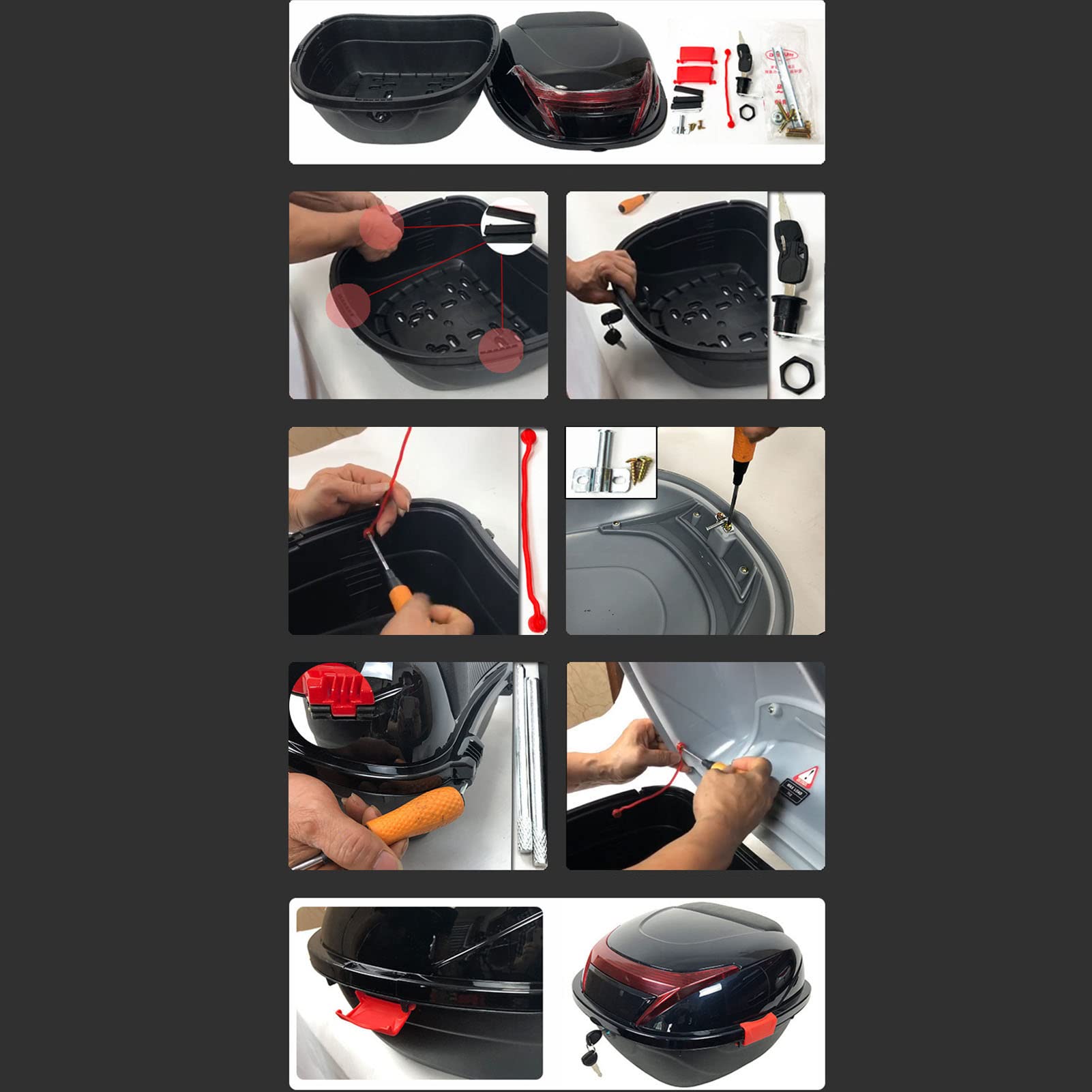Waterproof Lockable Motorcycle Rear Top Box - Large Black Storage Case for Motorbike & Autocycle | Perfect for Commuting, Travel & Secure Gear Storage