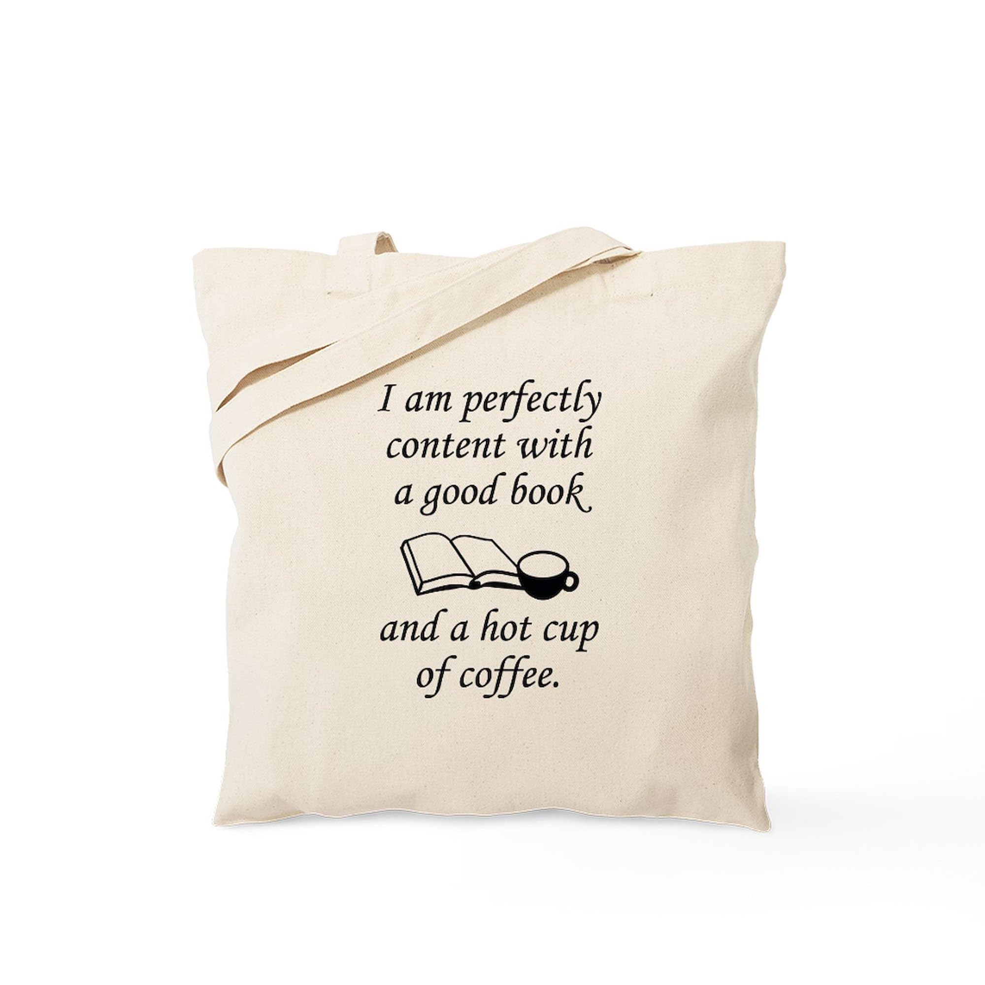 Good Book and Coffee Tote Bag - Natural Canvas Reusable Shopping Bag for Book Lovers & Coffee Enthusiasts - Perfect for Library Visits, Grocery Shopping & Beach Days