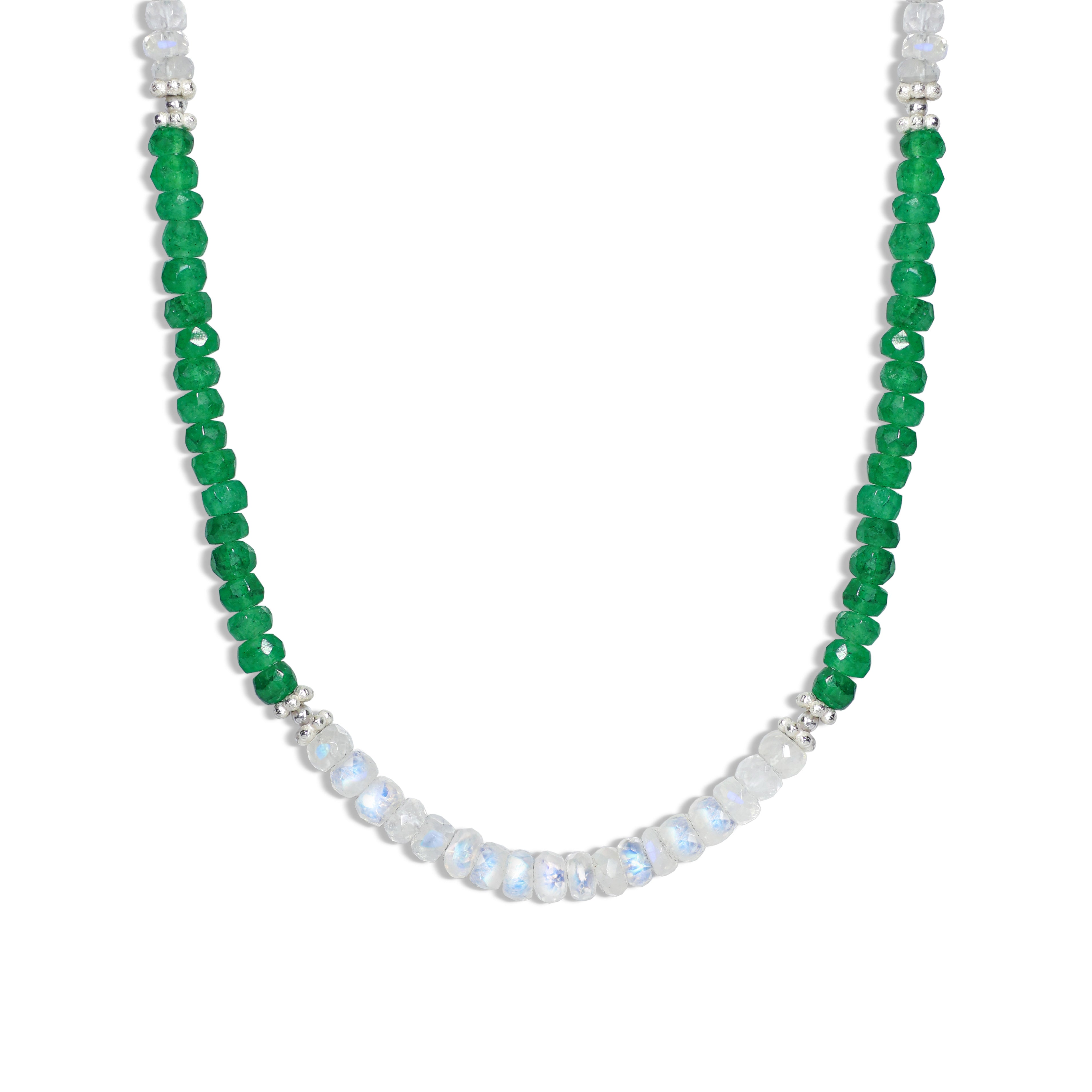 Natural Moonstone & Emerald Beaded Necklace for Women - Handmade Boho Jewelry - Perfect for Weddings, Parties & Everyday Wear