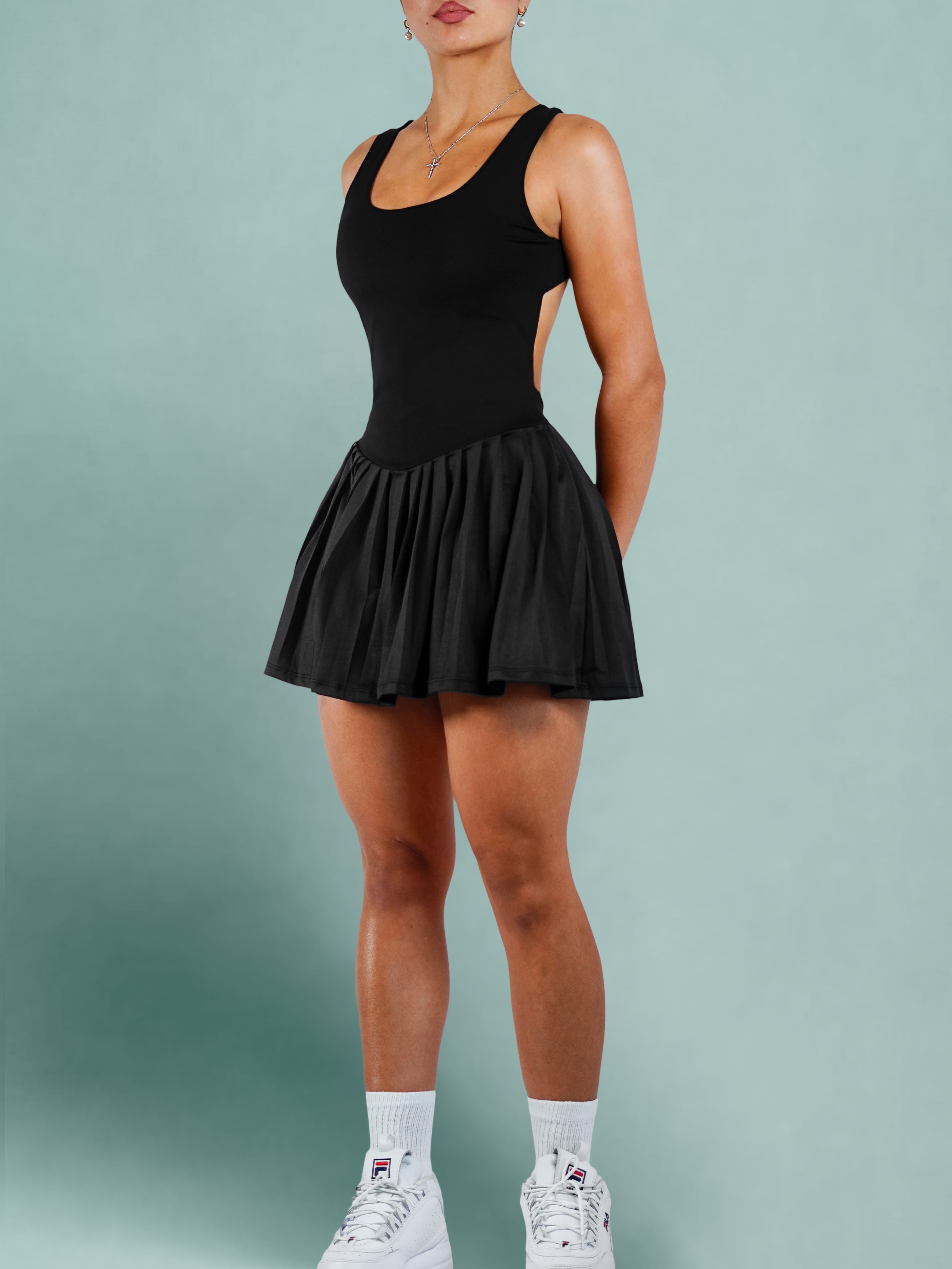 Breathable Backless Tennis Dress for Women - Black | Lightweight & Comfortable for Sports & Summer Outfits