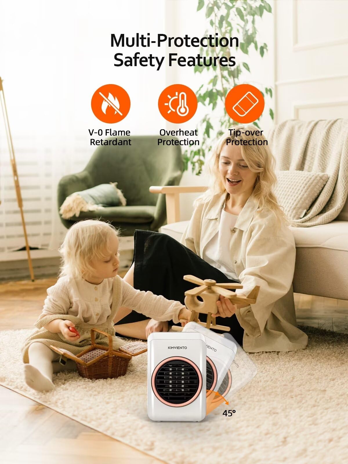 350W Ceramic Space Heater with Tip-Over & Overheat Protection - Fast Heating Portable Electric Heater for Office, Home, Bedroom - Perfect for Desk, Table & Small Indoor Spaces - White