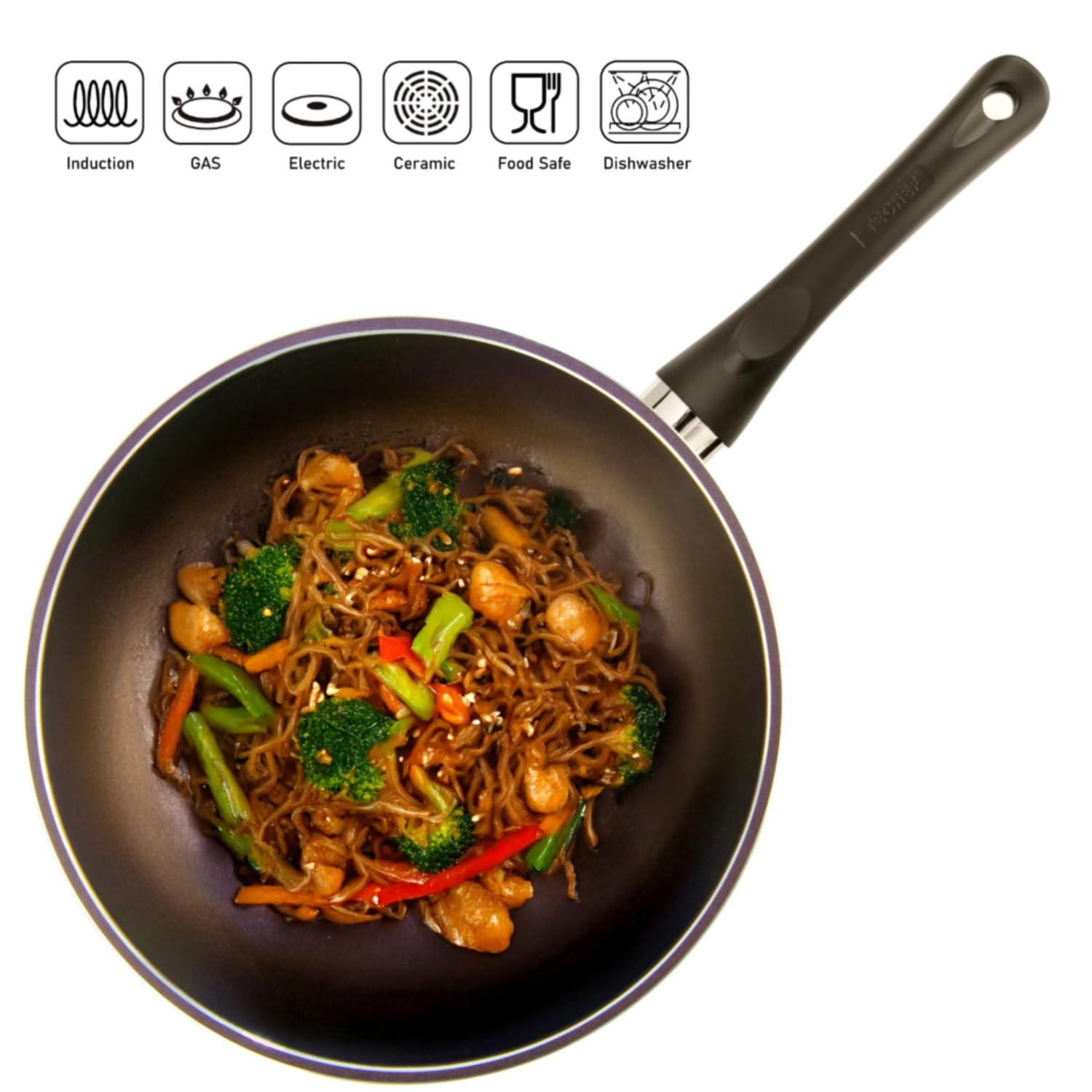 TECHEF Art Pan Collection Non-Stick Wok Stir Fry Pan - 12 Inch with Lid - 5-Layer Teflon Select PFOA-Free Coating - Made in Korea - Perfect for Asian Cooking, Stir Frying, Sautéing & Home Chef Meals