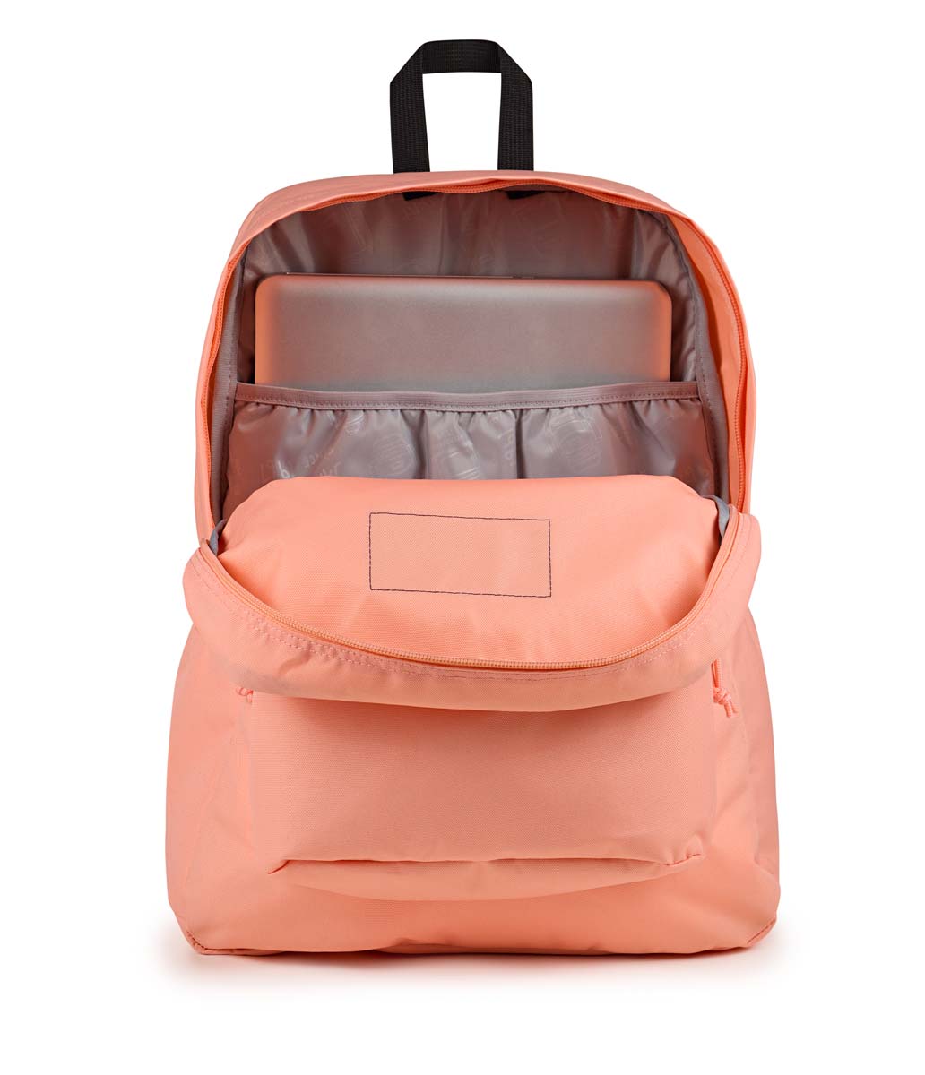 JanSport SuperBreak Plus Backpack - Lightweight Laptop Backpack for School & Travel, Durable Peach Pink Daypack with Front Utility Pocket | Perfect for College Students, Commuters & Outdoor Adventures