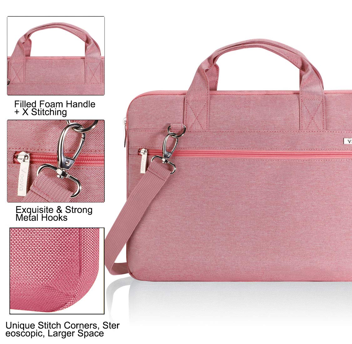 Voova 17.3 Inch Laptop Sleeve Case - 360° Protective Waterproof Laptop Bag with Adjustable Shoulder Strap | Compatible with 17-18 Inch Lenovo, Asus, Acer, Dell, HP | Slim Briefcase for Women & Men (Pink) | Perfect for Work, School, Travel & Business Meetings