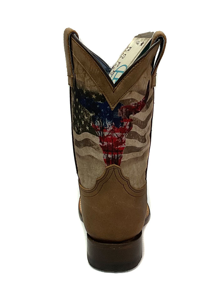 Roper Kids American Bull Boots - Tan Leather Cowboy Boots for Boys & Girls - Durable & Comfortable for Riding, Outdoor Play & Western Style