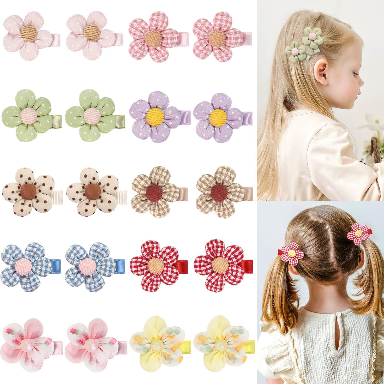 20 Pcs Floral Baby Girl Hair Clips - 2 Inch Non-Slip Hair Bows for Toddlers (10 Colors) | Cute Hair Accessories for Thin & Thick Hair | Perfect for Parties, School & Daily Outfits