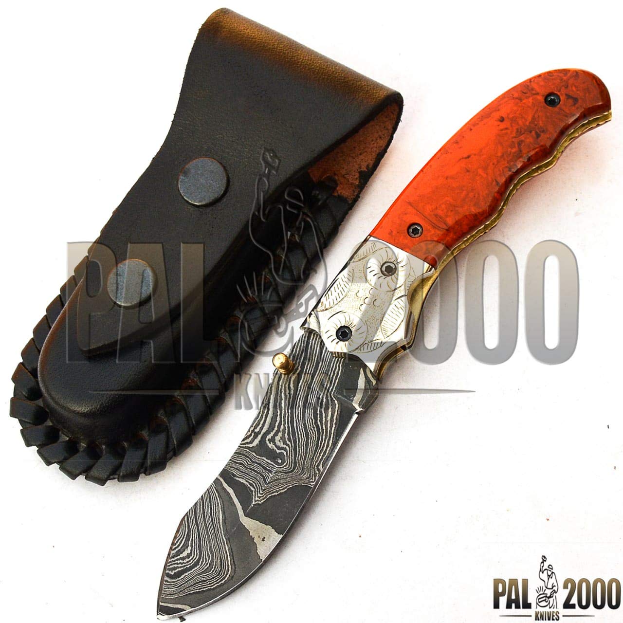 Handmade Damascus Steel 8-Inch Folding Pocket Knife - PAL 2000 KNIVES POC-9612 - Perfect for Camping, Hiking, and Outdoor Survival Gear