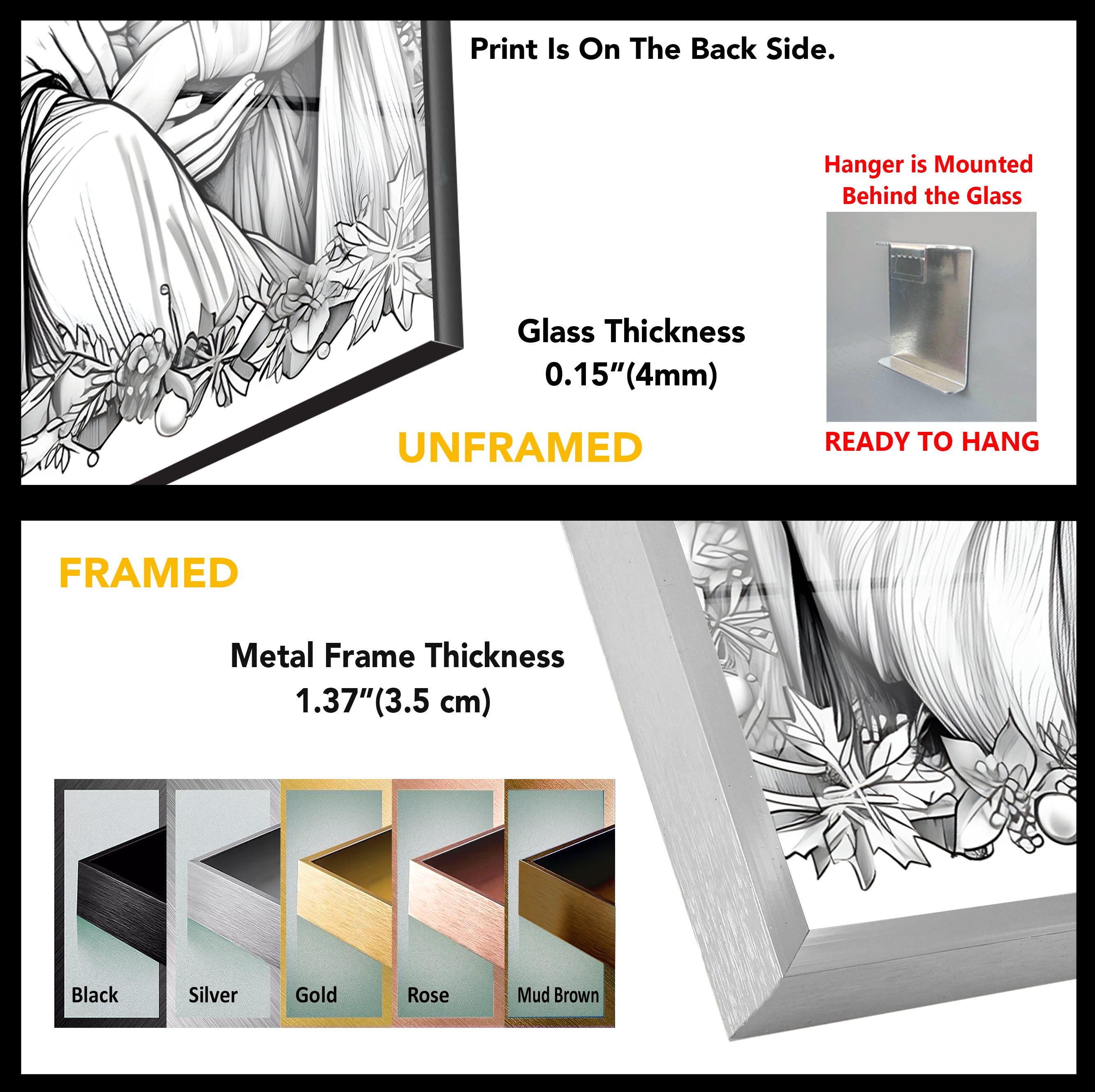 Black & White Christmas Soul Glass Wall Art - Elegant Holiday Home Decor for Living Room, Bedroom & Office - Perfect Gift for Christmas & Winter Season