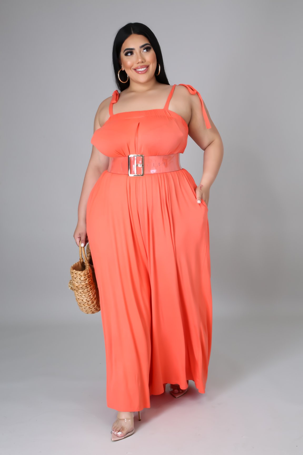 Summer Fling Jumpsuit in Coral - Plus Size Women's Romper for Beach Vacation & Summer Outings | Curve Collection