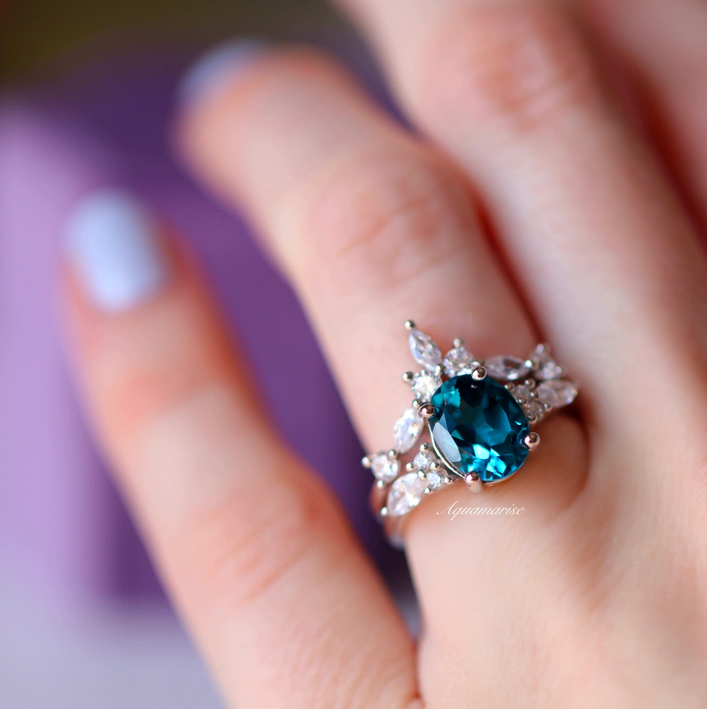 Evelyn Natural London Blue Topaz Ring Set in Sterling Silver - Elegant Jewelry for Women, Perfect for Weddings, Anniversaries & Special Occasions