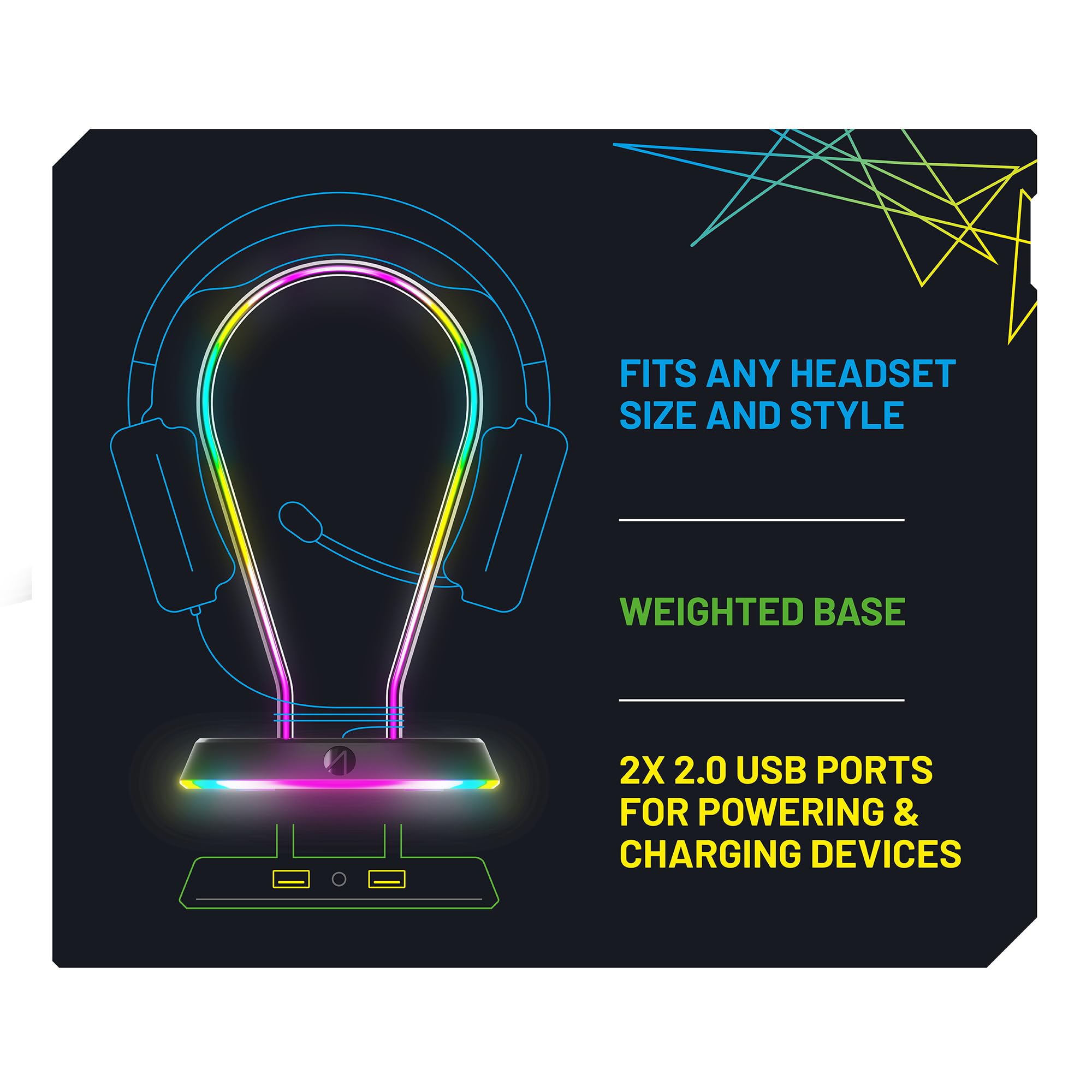 Stealth LED Gaming Headset Stand with RGB Lighting for PS5, PS4, Xbox, Nintendo Switch & PC - USB Powered Headphone Holder with Storage Base & 12 Color Modes - Perfect for Gaming Setup & Desk Organization