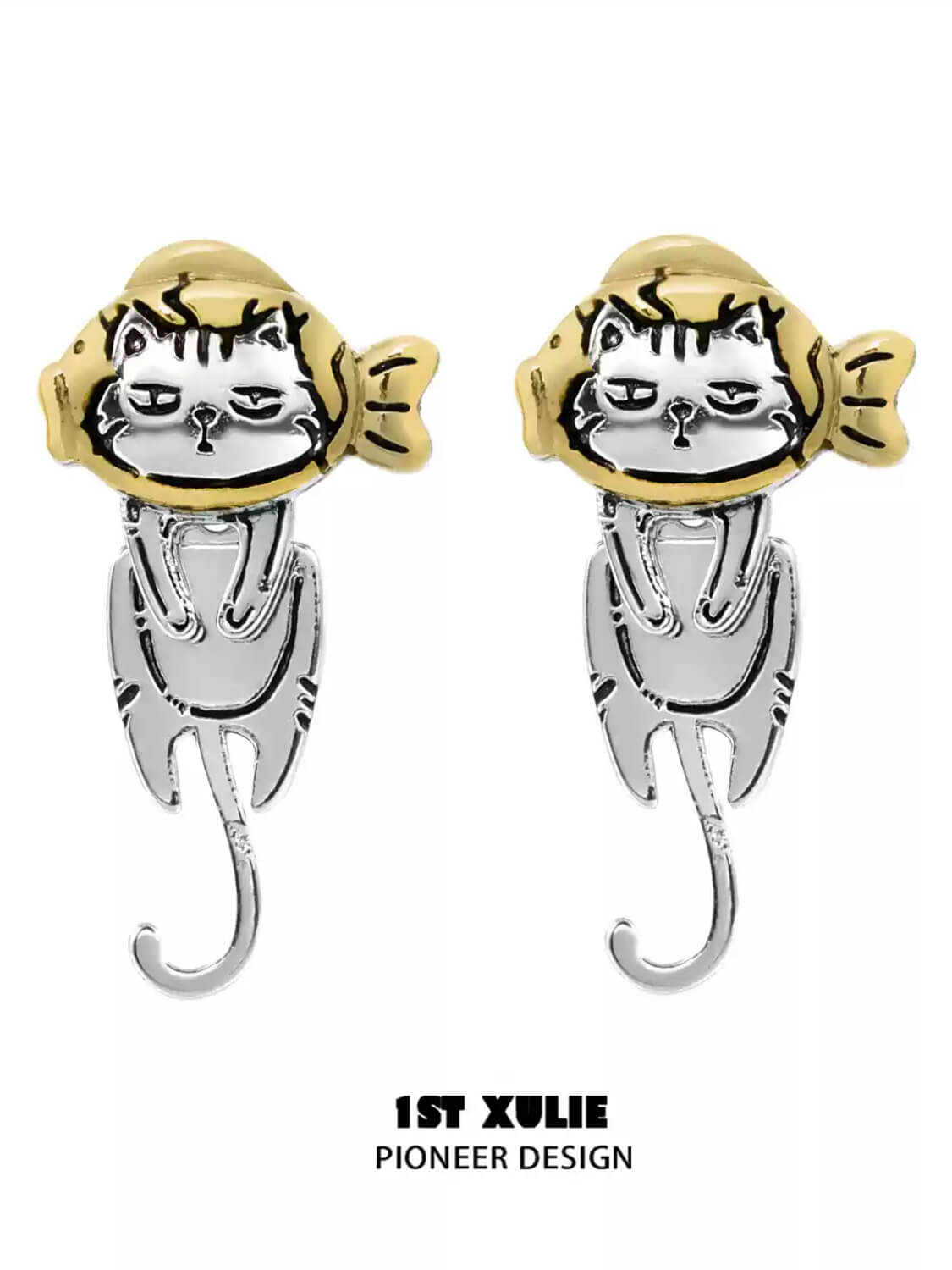 Graffiti Kitten S925 Sterling Silver 18K Gold Plated Cat Earrings for Women - Perfect Gift for Cat Lovers, Birthday, Anniversary & Everyday Wear
