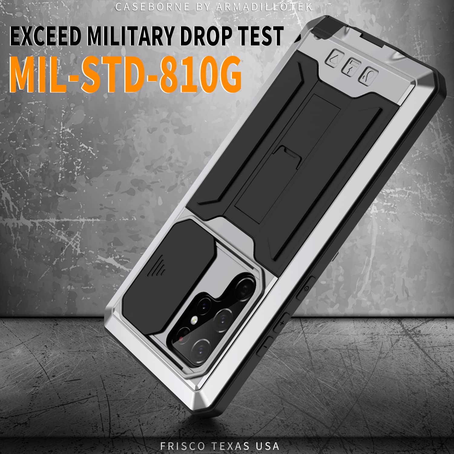 Samsung Galaxy S22 Heavy Duty Rugged Case with Built-in Screen Protector & Slide Camera Cover - Military Grade Shockproof Waterproof Phone Cover for Men, Outdoor Activities, Travel & Adventure (Silver)