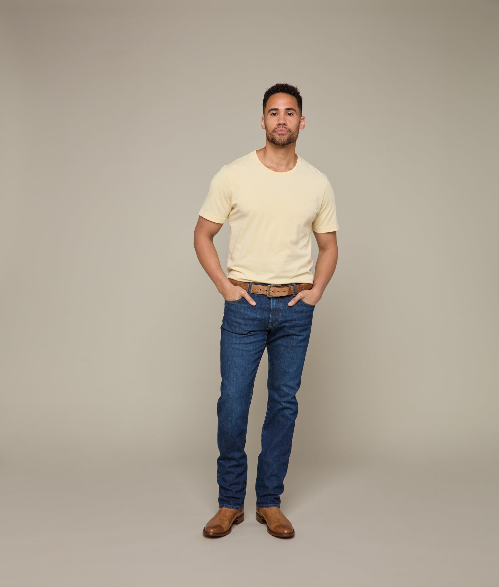 Lucchese Crewneck T-Shirt for Men - Soft Cotton Comfort Tee in Cream | Casual Wear, Layering & Everyday Outfits